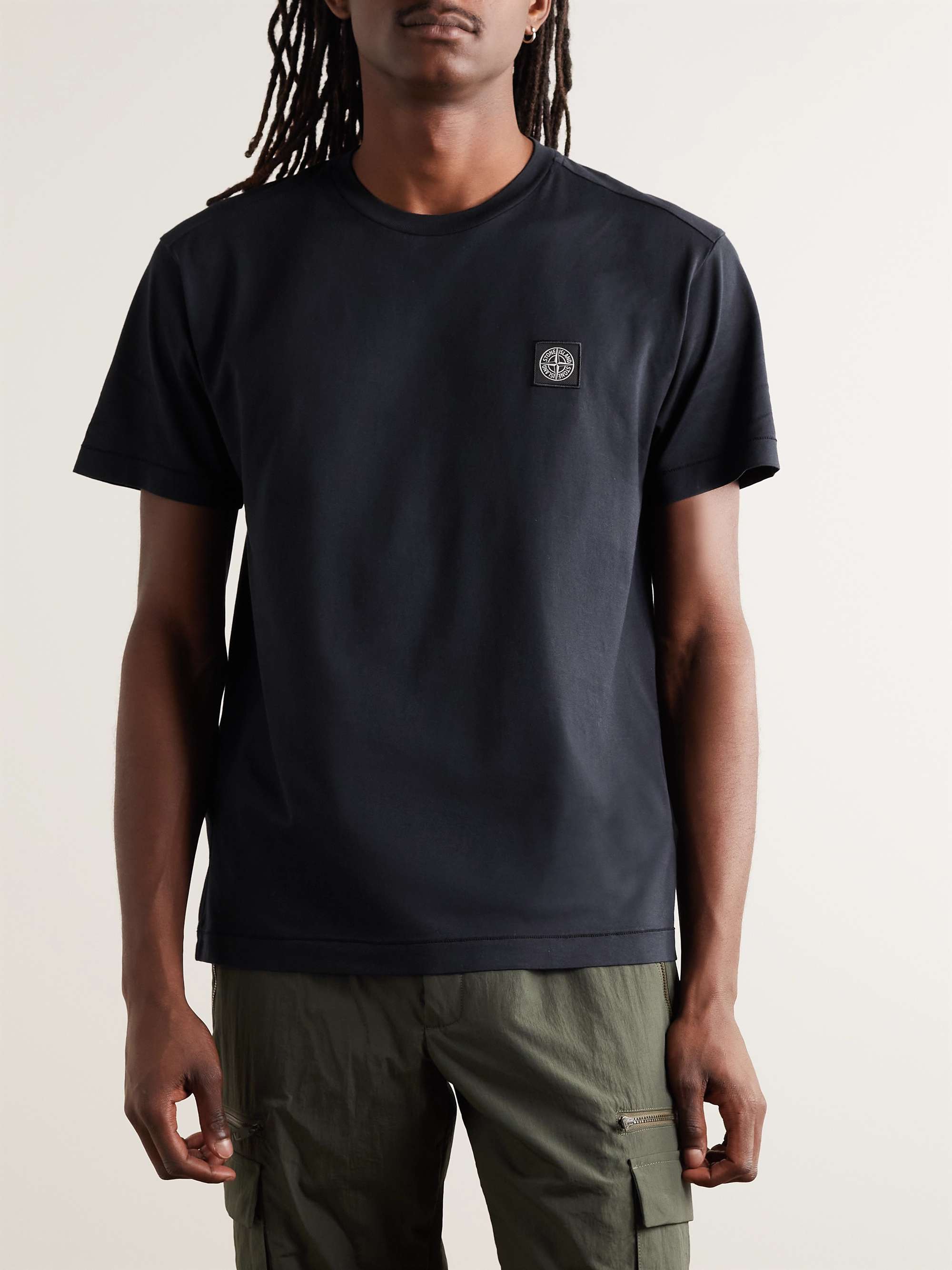 STONE ISLAND Logo-Appliquéd Garment-Dyed Cotton-Jersey T-Shirt