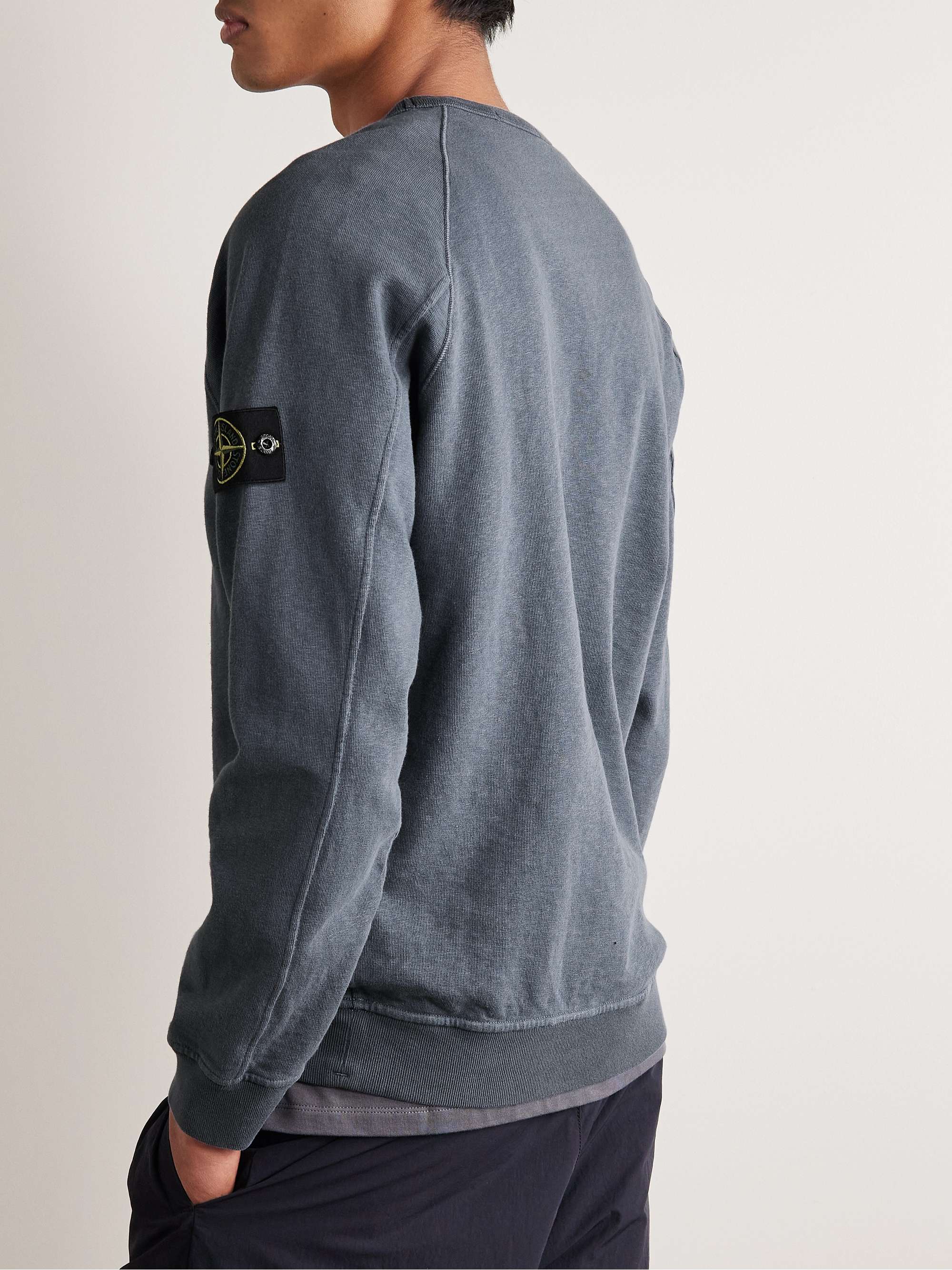 STONE ISLAND Logo-Appliquéd Garment-Dyed Cotton-Jersey Sweatshirt