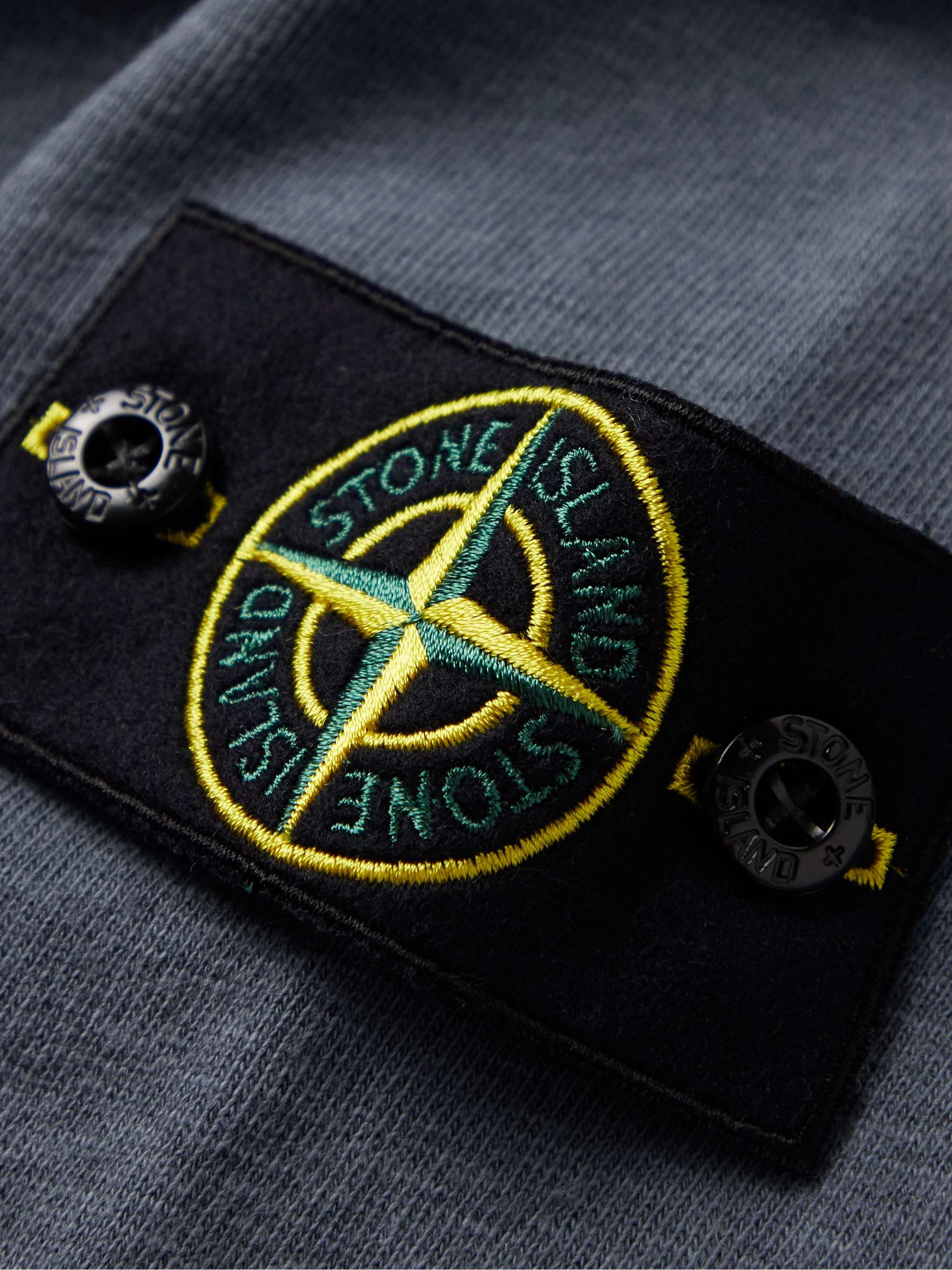 STONE ISLAND Logo-Appliquéd Garment-Dyed Cotton-Jersey Sweatshirt