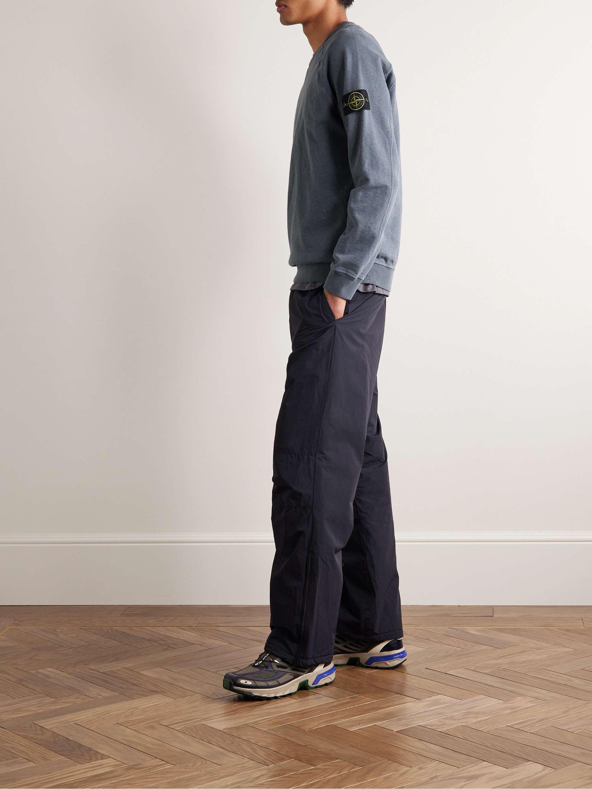 STONE ISLAND Logo-Appliquéd Garment-Dyed Cotton-Jersey Sweatshirt