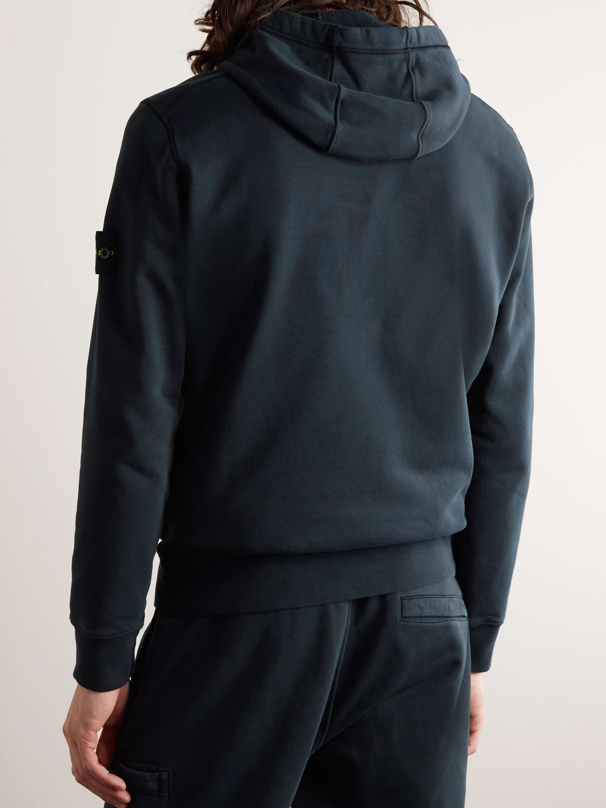 STONE ISLAND Garment-Dyed Logo-Appliquéd Cotton-Jersey Hoodie