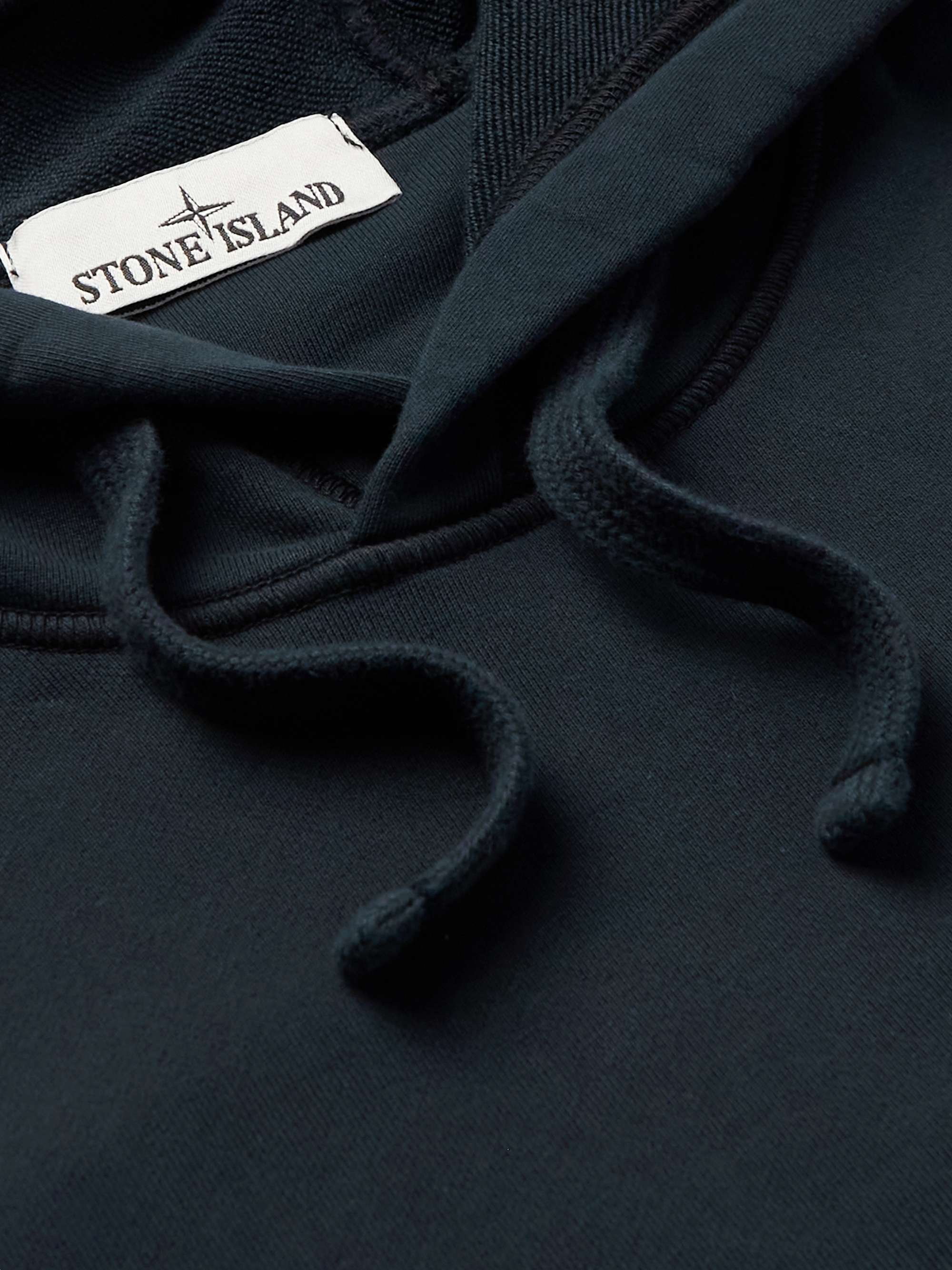 STONE ISLAND Garment-Dyed Logo-Appliquéd Cotton-Jersey Hoodie