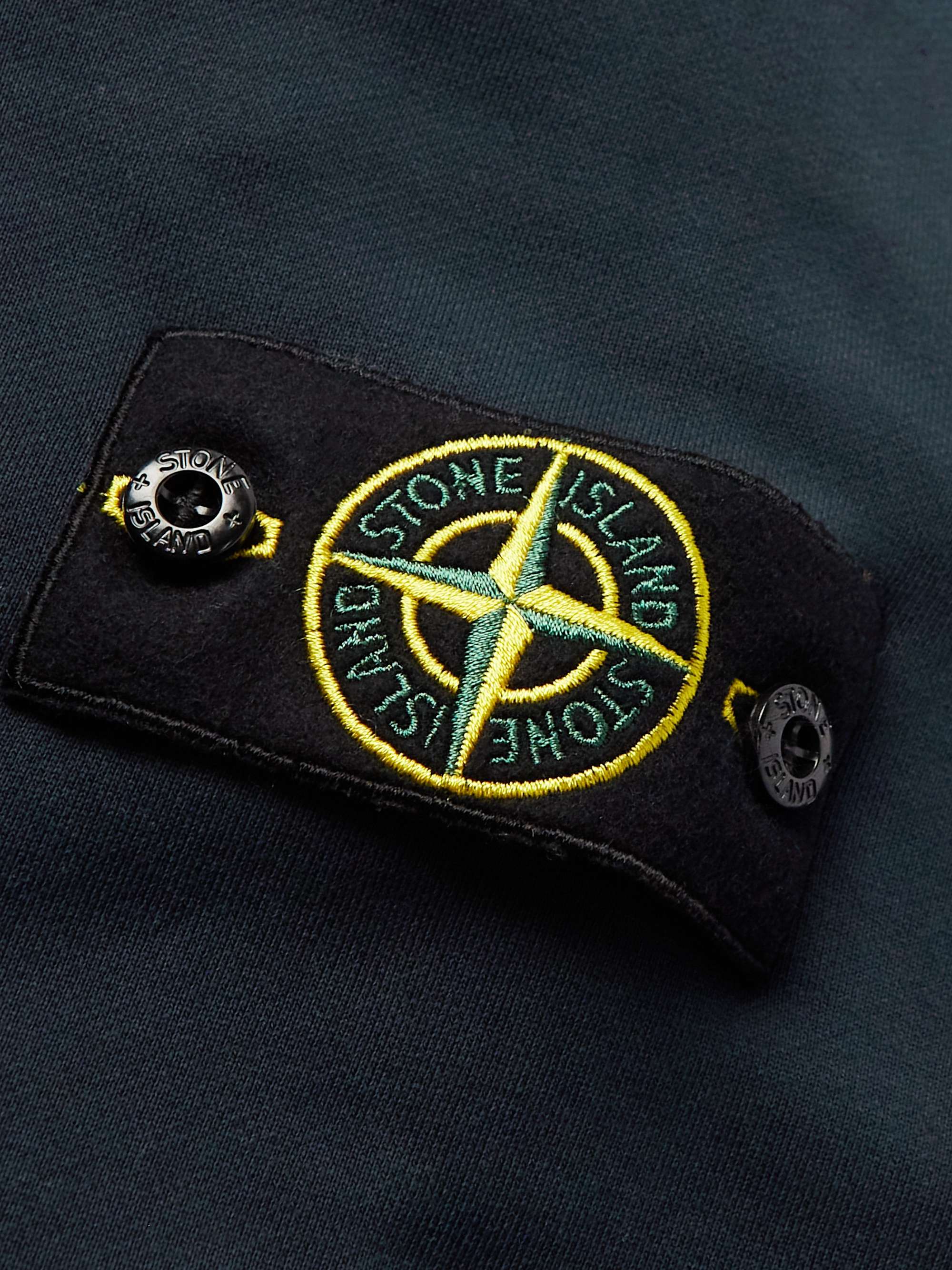 STONE ISLAND Garment-Dyed Logo-Appliquéd Cotton-Jersey Hoodie
