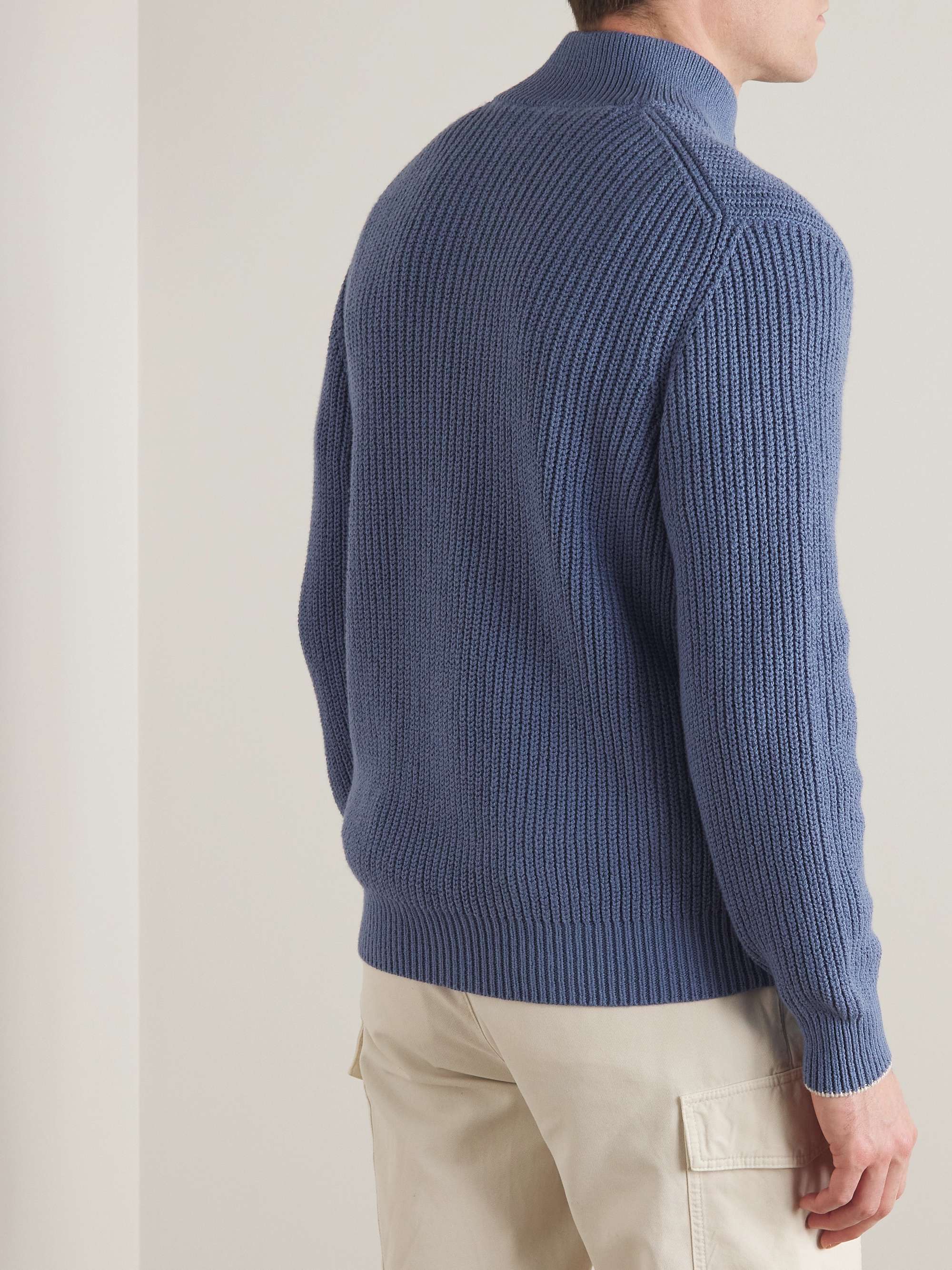 BRUNELLO CUCINELLI Ribbed Cotton Zip-Up Cardigan