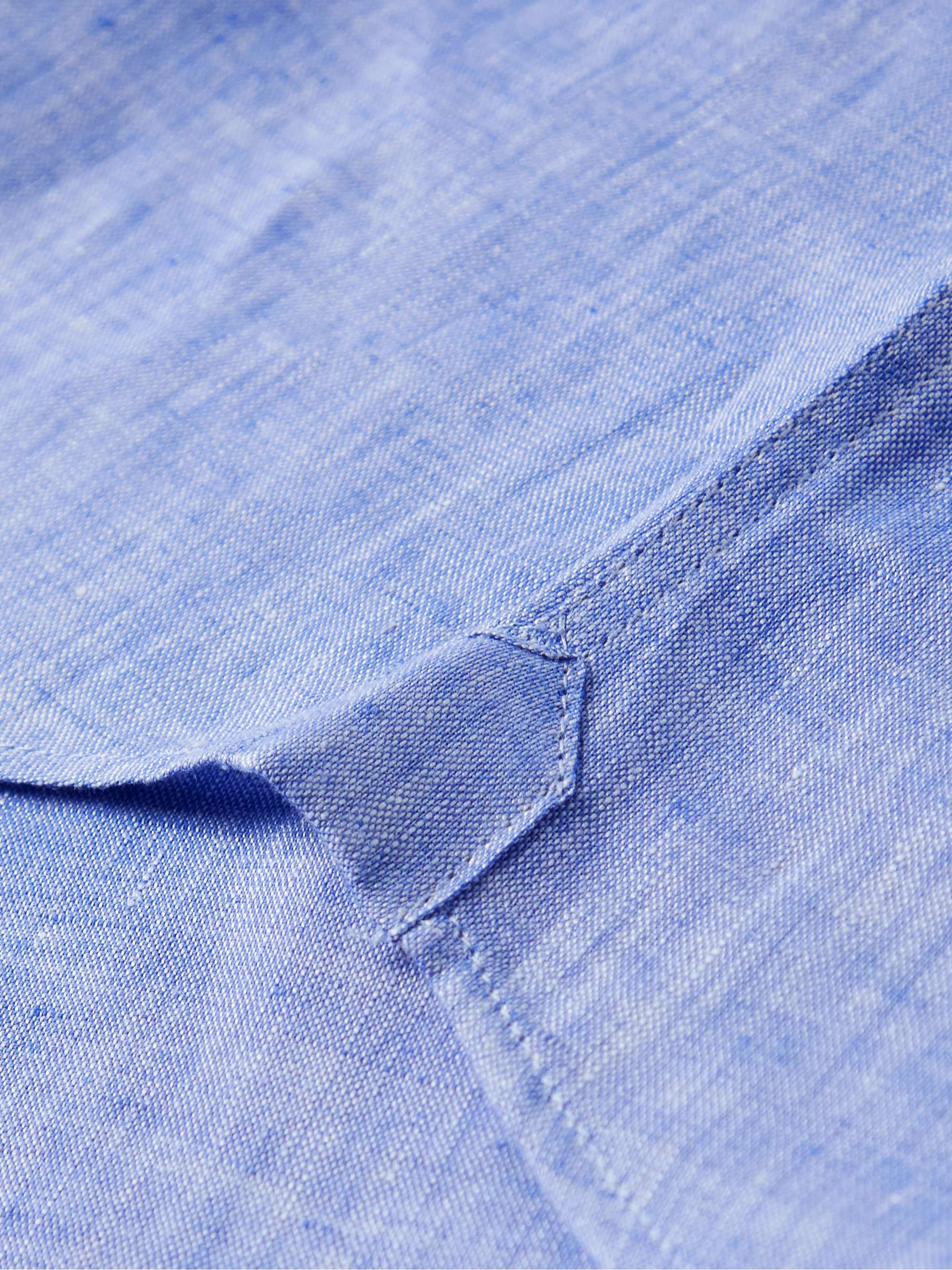 BRUNELLO CUCINELLI Button-Down Collar Slub Linen Half-Placket Shirt