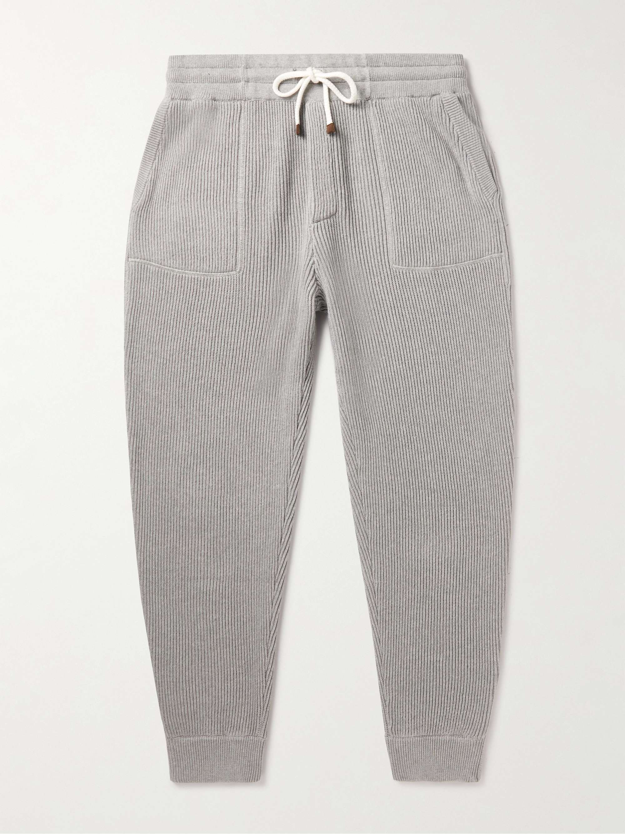 BRUNELLO CUCINELLI Tapered Ribbed Cotton Sweatpants for Men