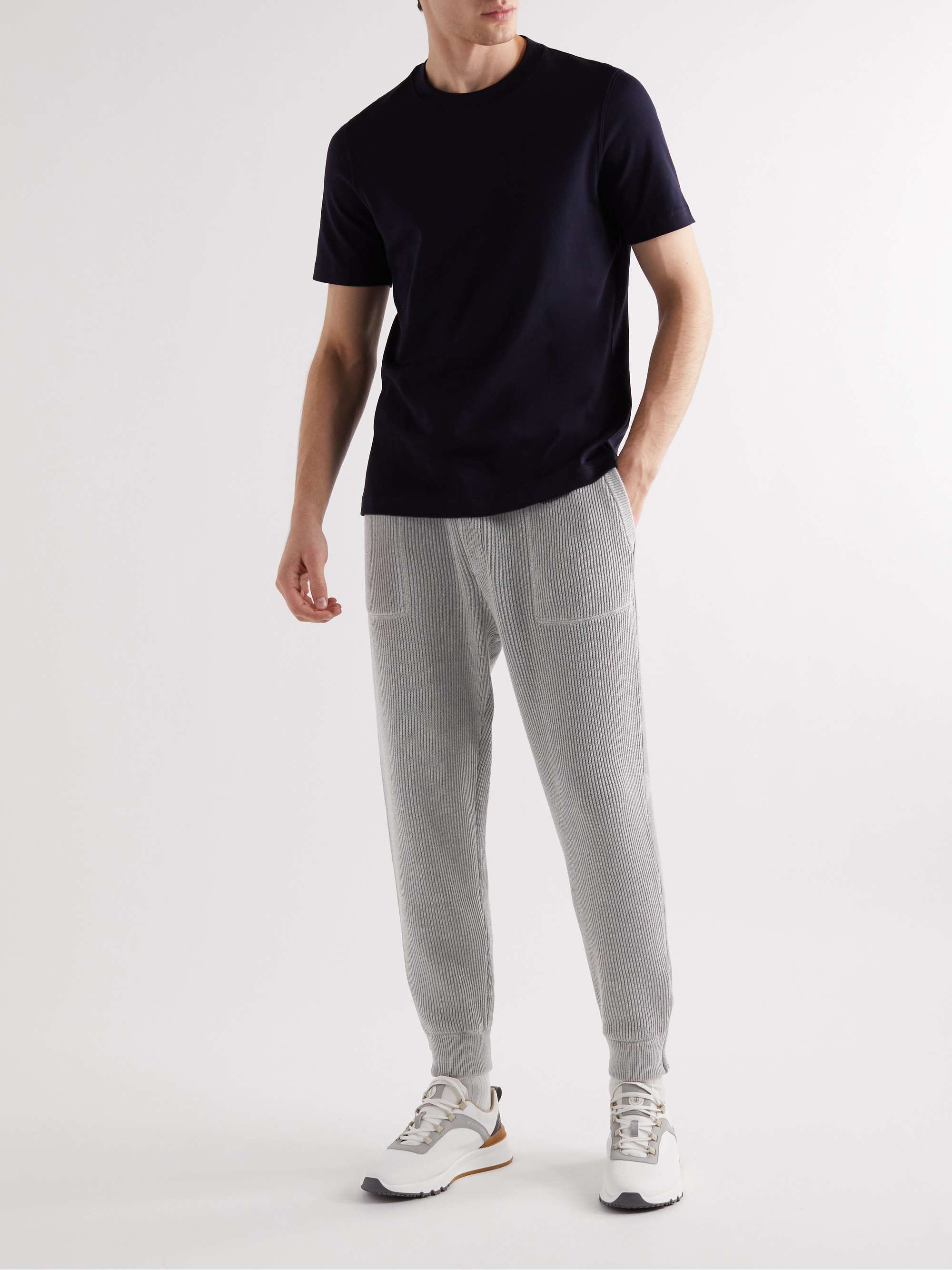 BRUNELLO CUCINELLI Tapered Ribbed Cotton Sweatpants