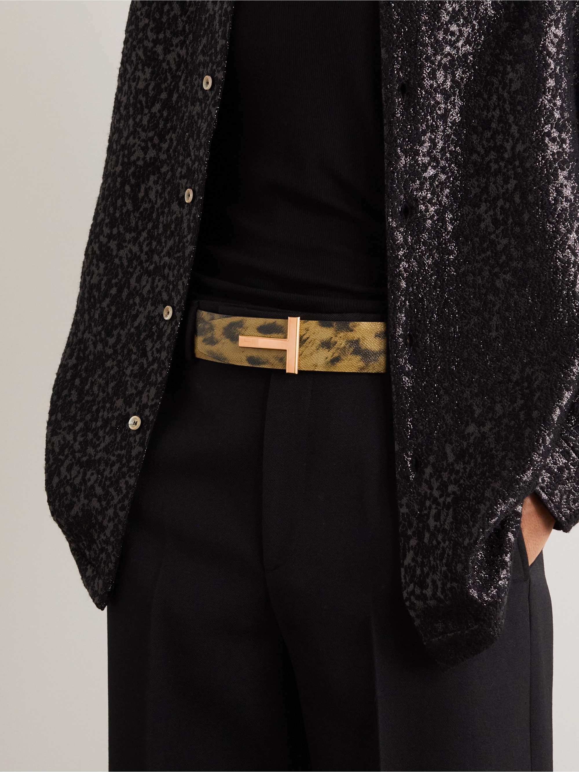 TOM FORD 4cm Reversible Distressed Leopard-Print Full-Grain Leather Belt