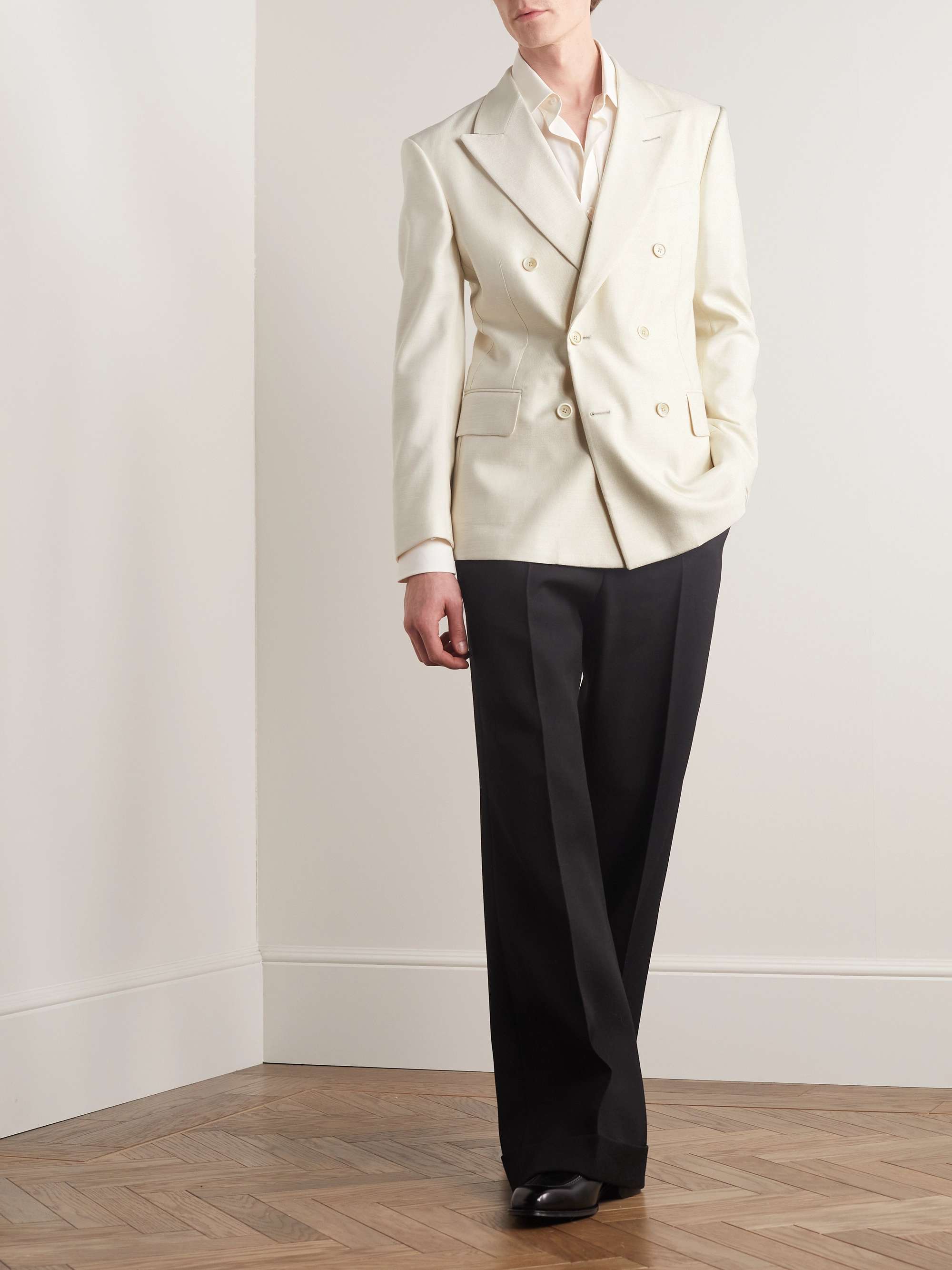 TOM FORD Cooper Slim-Fit Double-Breasted Silk, Wool and Mohair-Blend Blazer