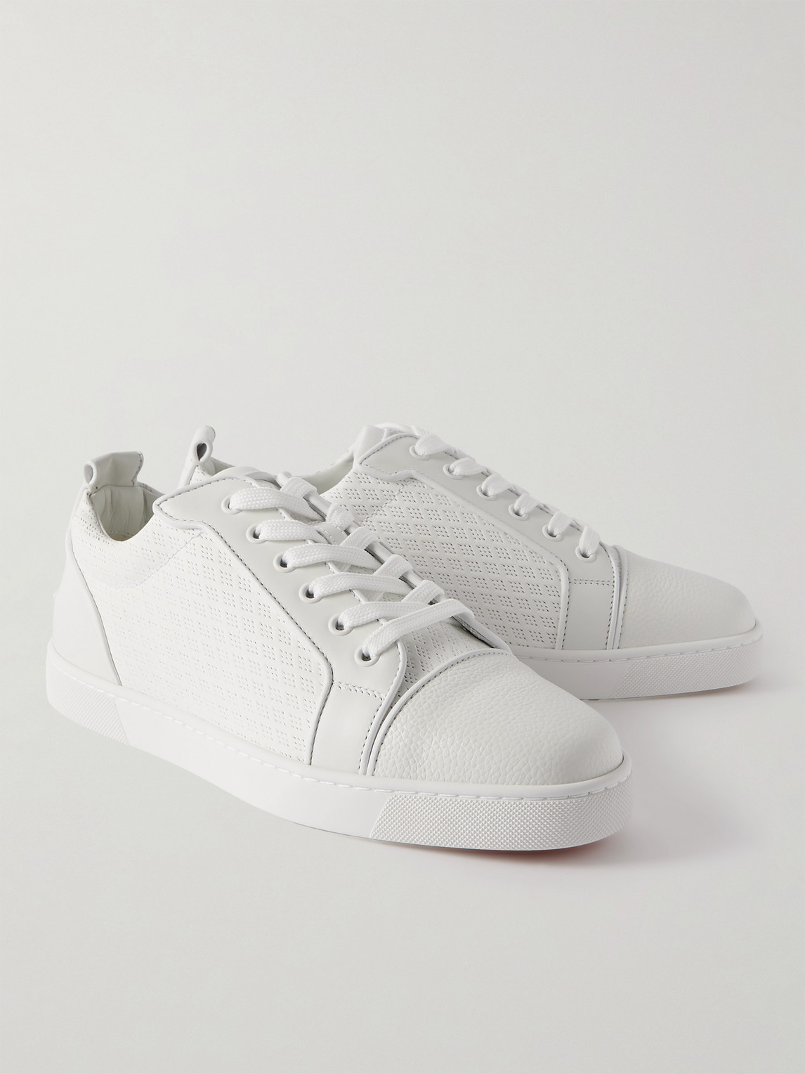 Shop Christian Louboutin Louis Junior Orlato Perforated Leather Sneakers In White