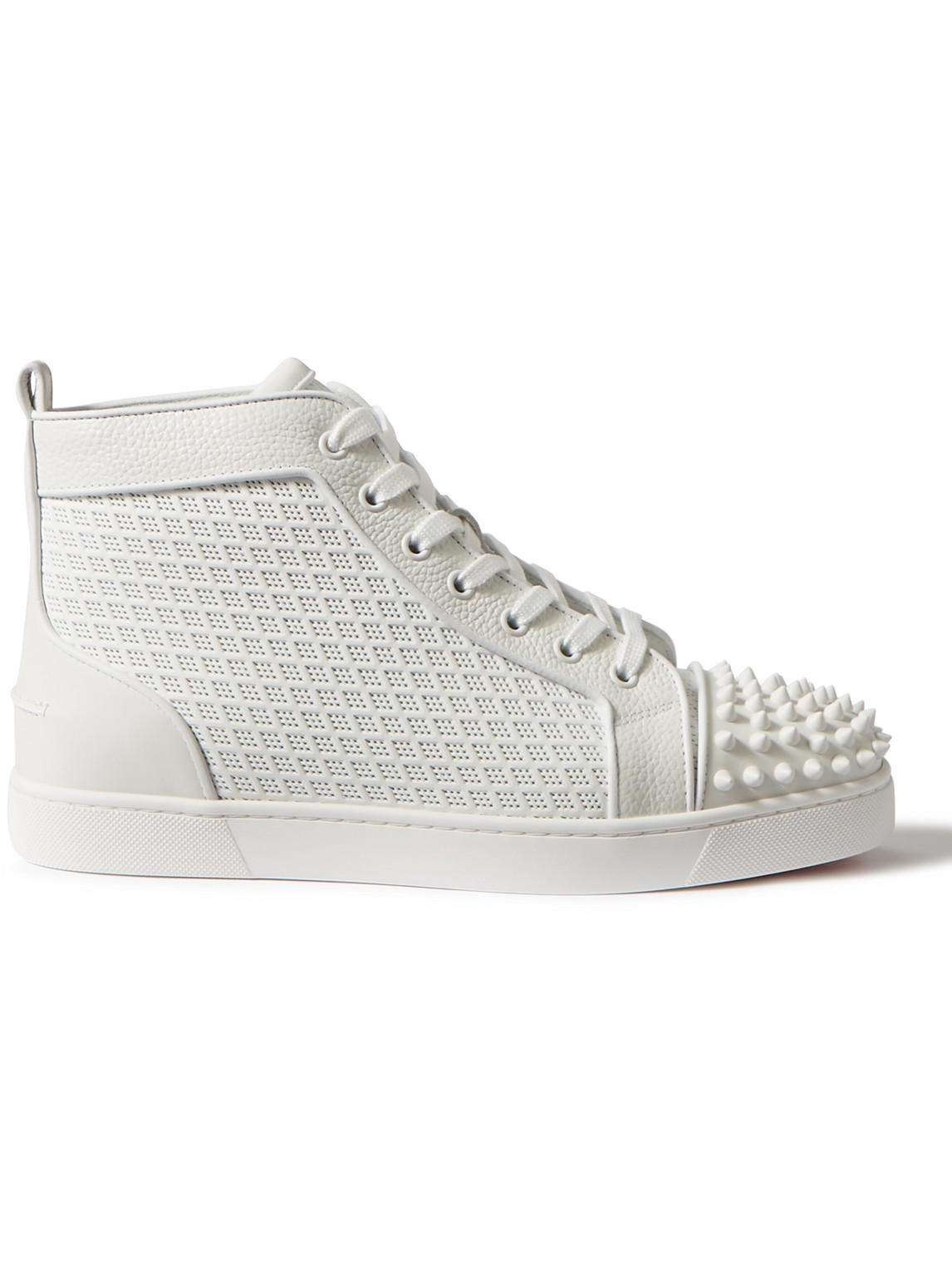 Christian Louboutin Lou Spikes Orlato Studded Leather And Mesh High-top Trainers In White