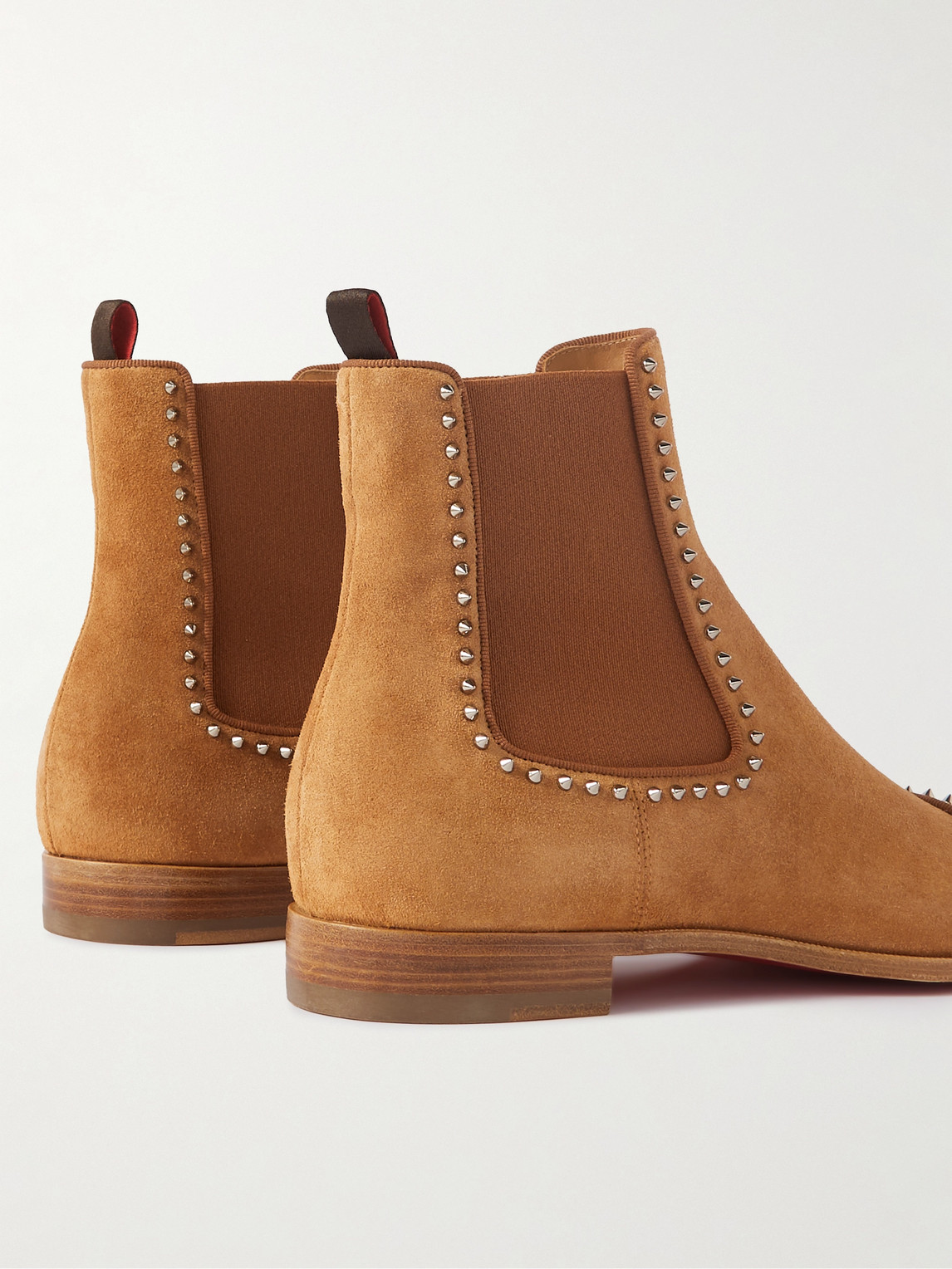 Shop Christian Louboutin Spiked Suede Chelsea Boots In Brown