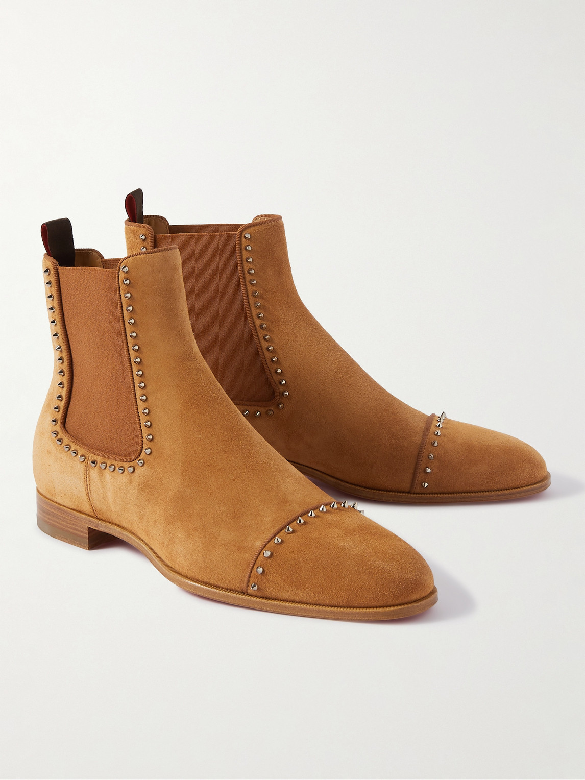 Shop Christian Louboutin Spiked Suede Chelsea Boots In Brown