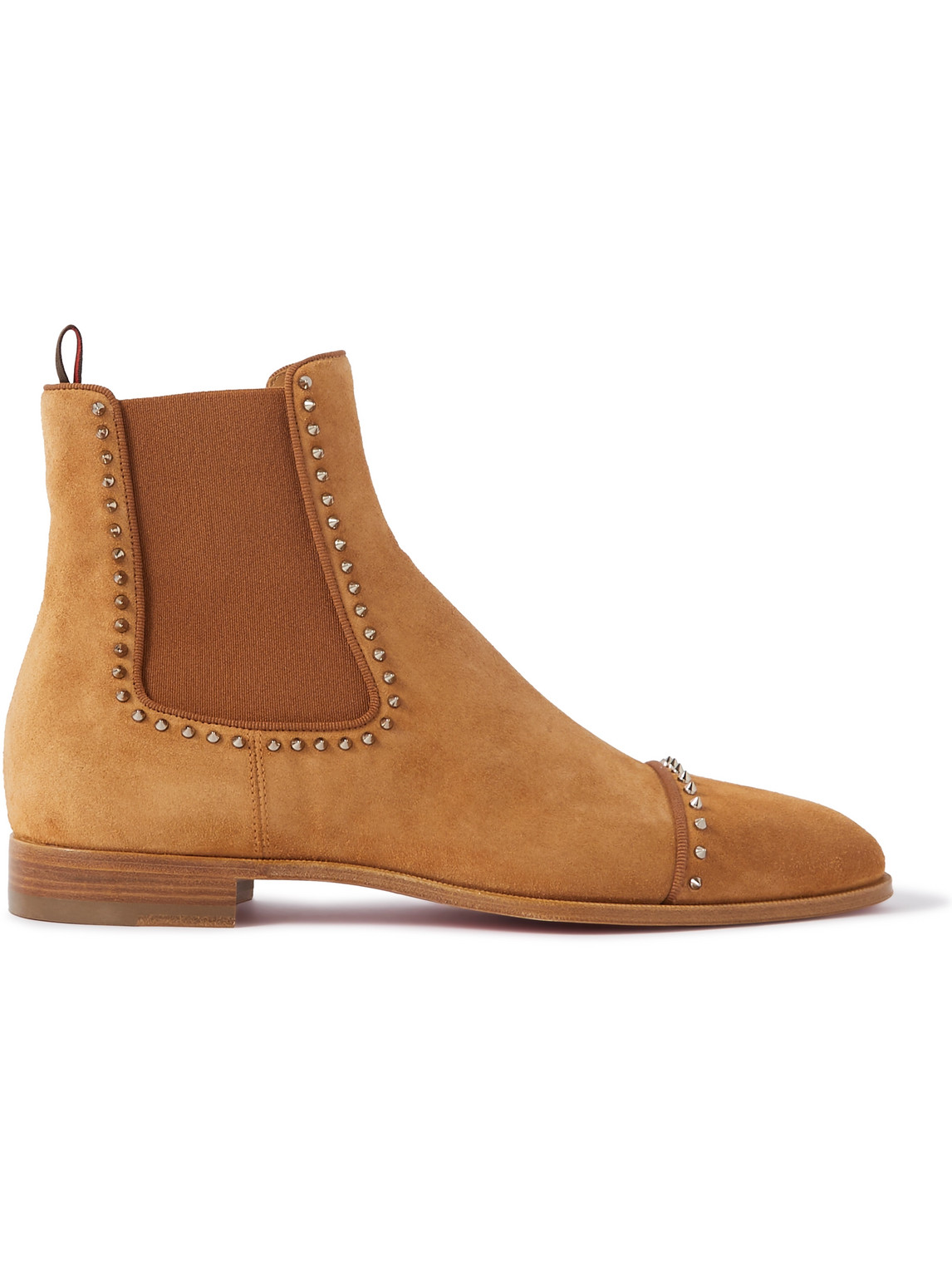 Christian Louboutin Cloo Crosta Spike Chelsea Boot In Cinnamon/sterling