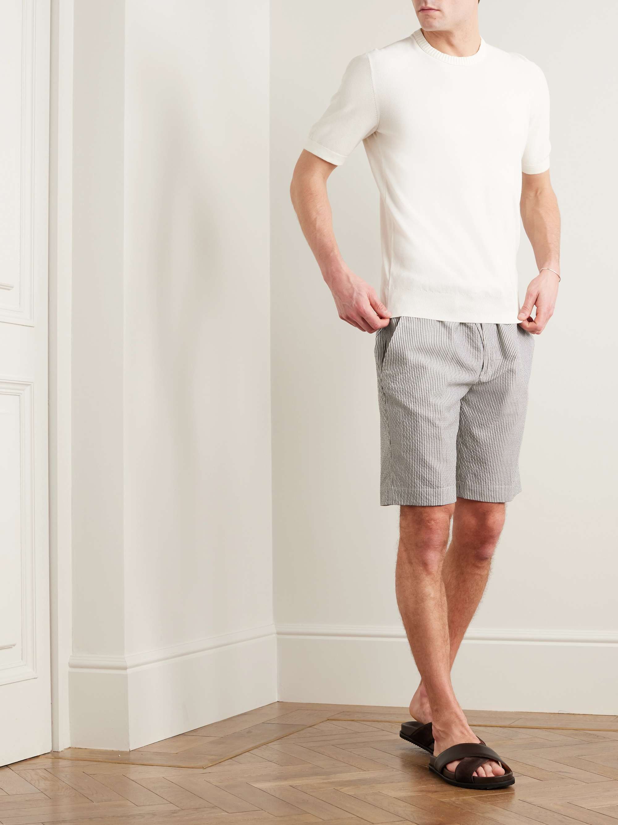 Straight-Leg Striped Wool-Blend Shorts