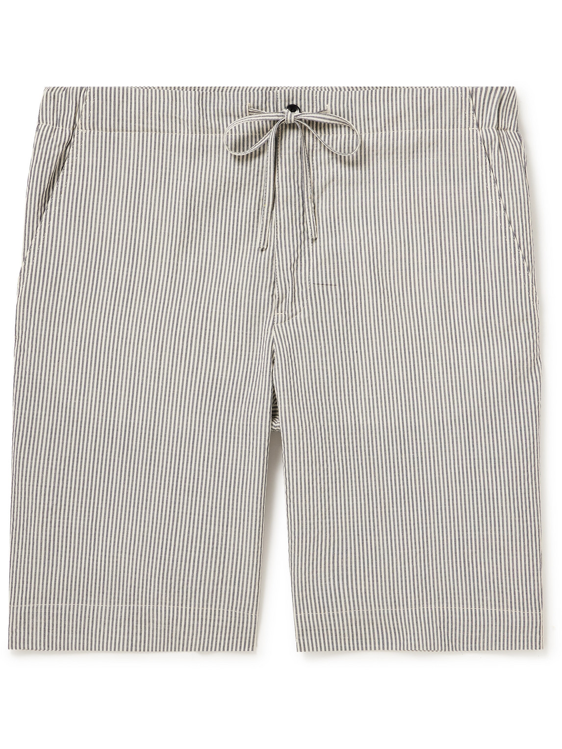 Loro Piana Coulisse Bermuda Striped Wool And Silk Blend Shorts In White Blue Stripe