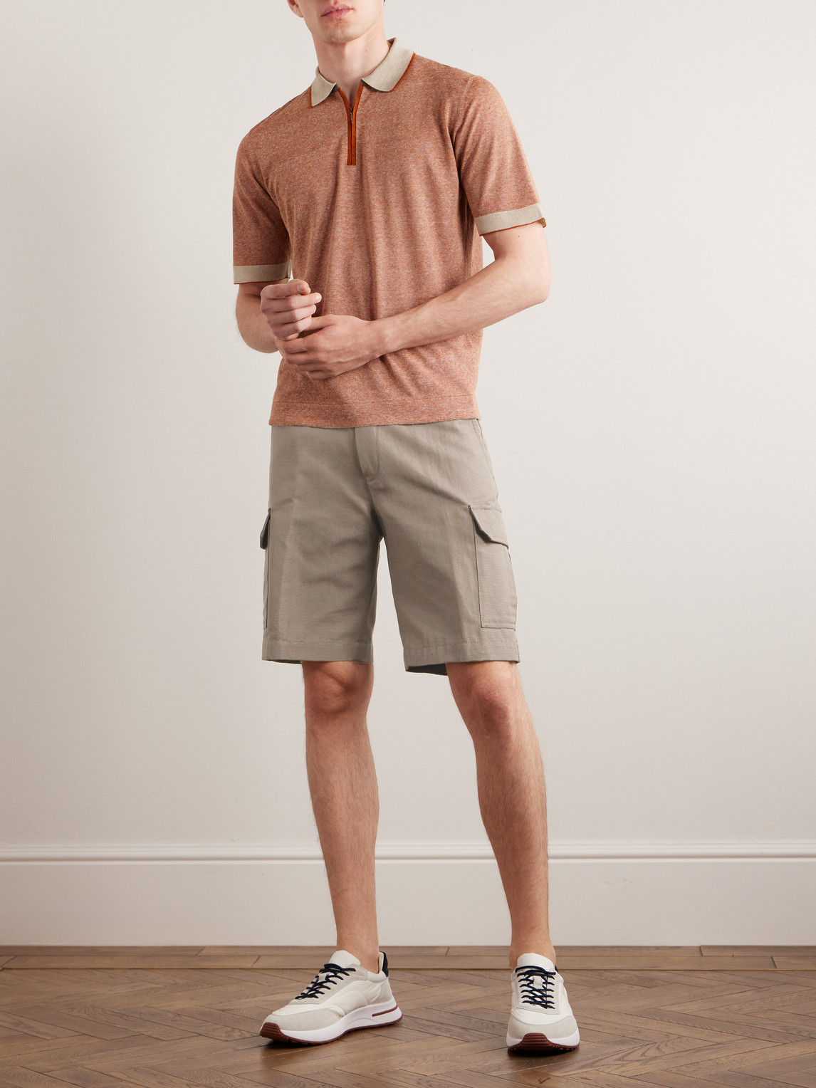 Shop Loro Piana Straight-leg Cotton And Linen-blend Cargo Shorts In Brown