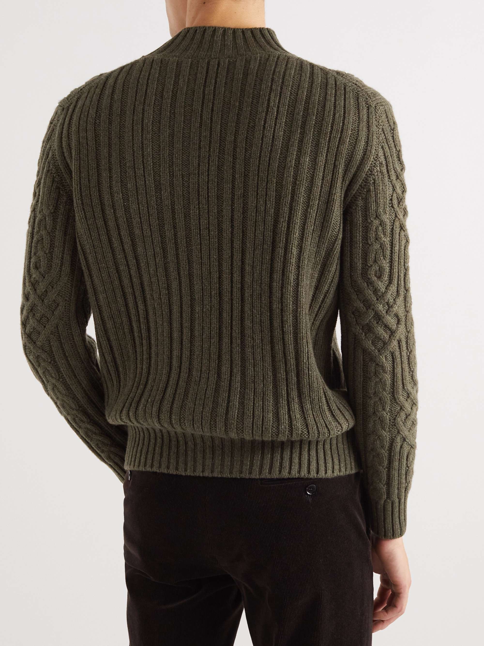 LORO PIANA Ribbed Cable-Knit Cashmere Rollneck Sweater
