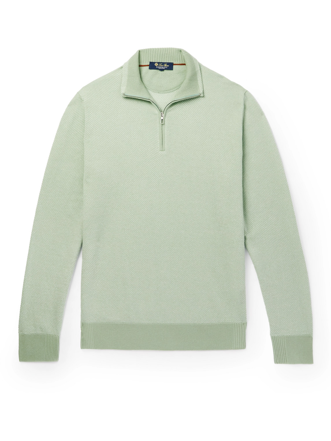 Loro Piana Roadster Striped Cashmere Half-zip Sweater In Iranian Green White Jcq