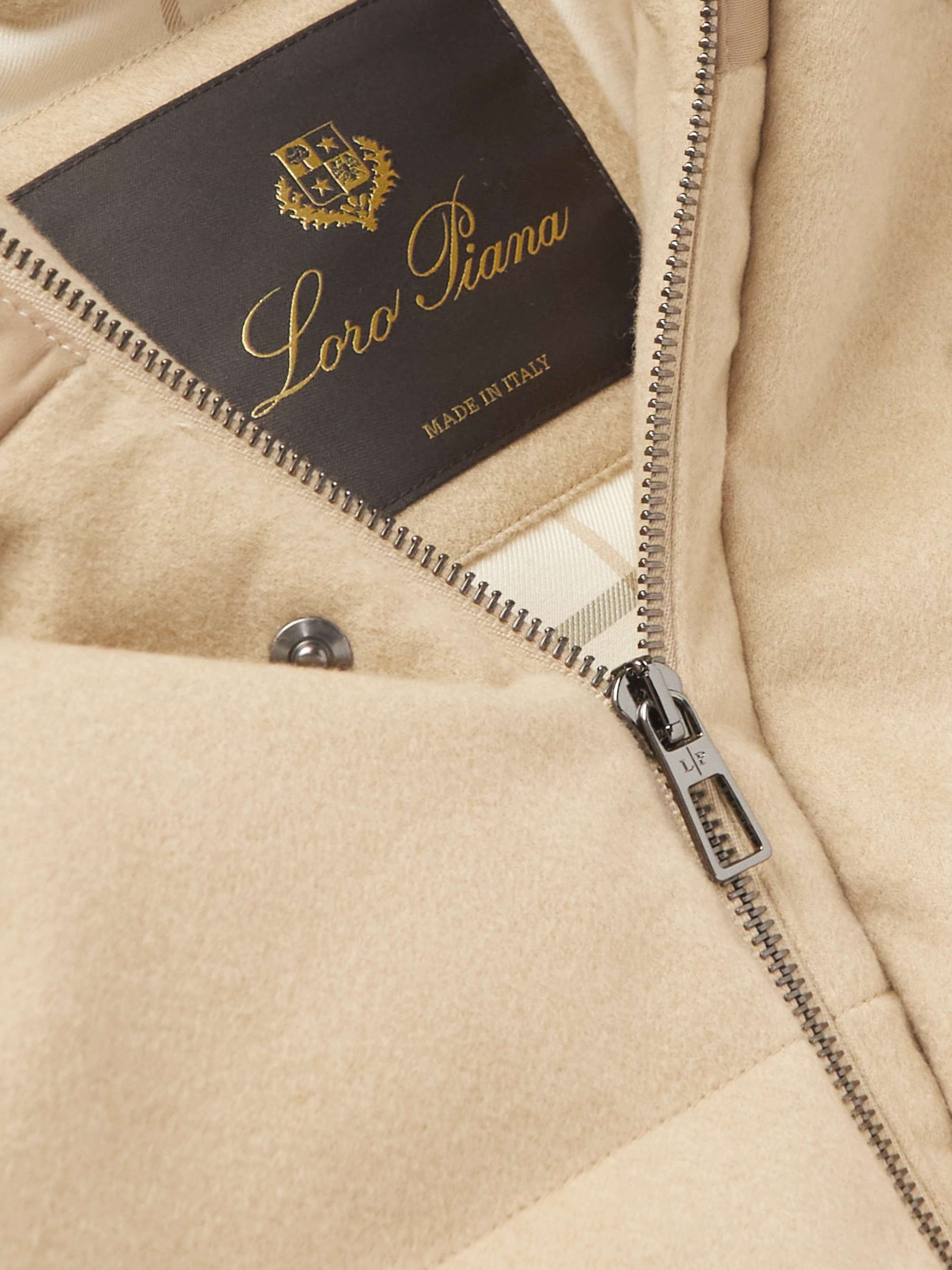 LORO PIANA Padded Shell-Trimmed Cashmere Hooded Down Jacket