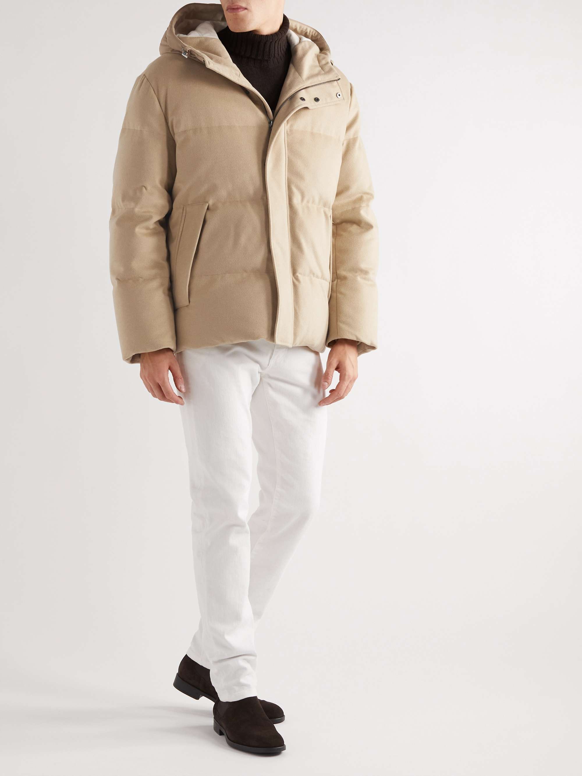LORO PIANA Padded Shell-Trimmed Cashmere Hooded Down Jacket