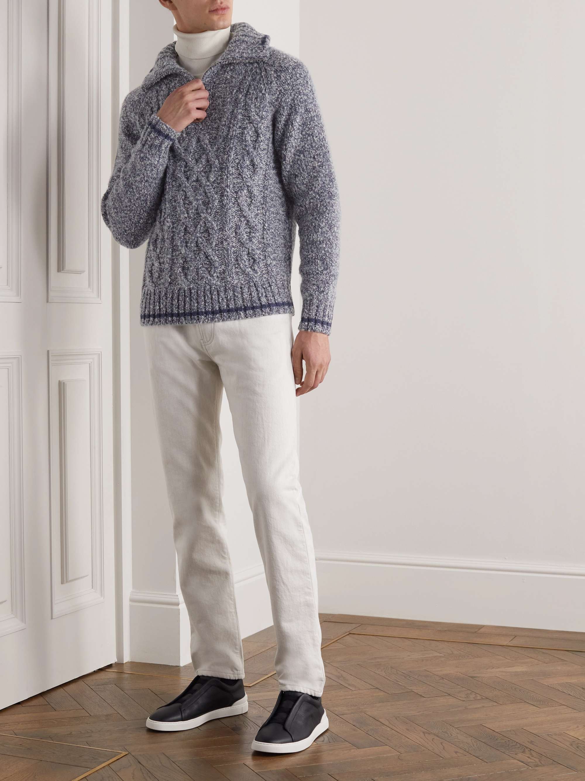 LORO PIANA Cable-Knit Cashmere Half-Zip Sweater