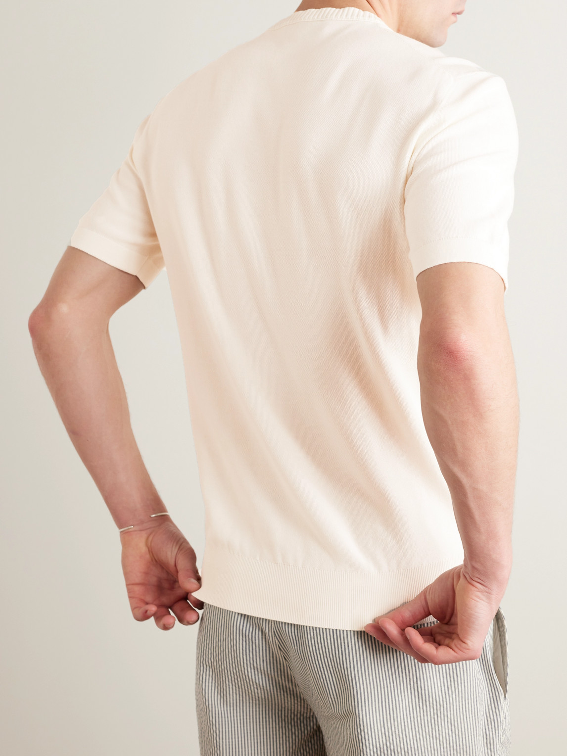 Shop Loro Piana Cotton And Silk-blend Piqué T-shirt In Neutrals