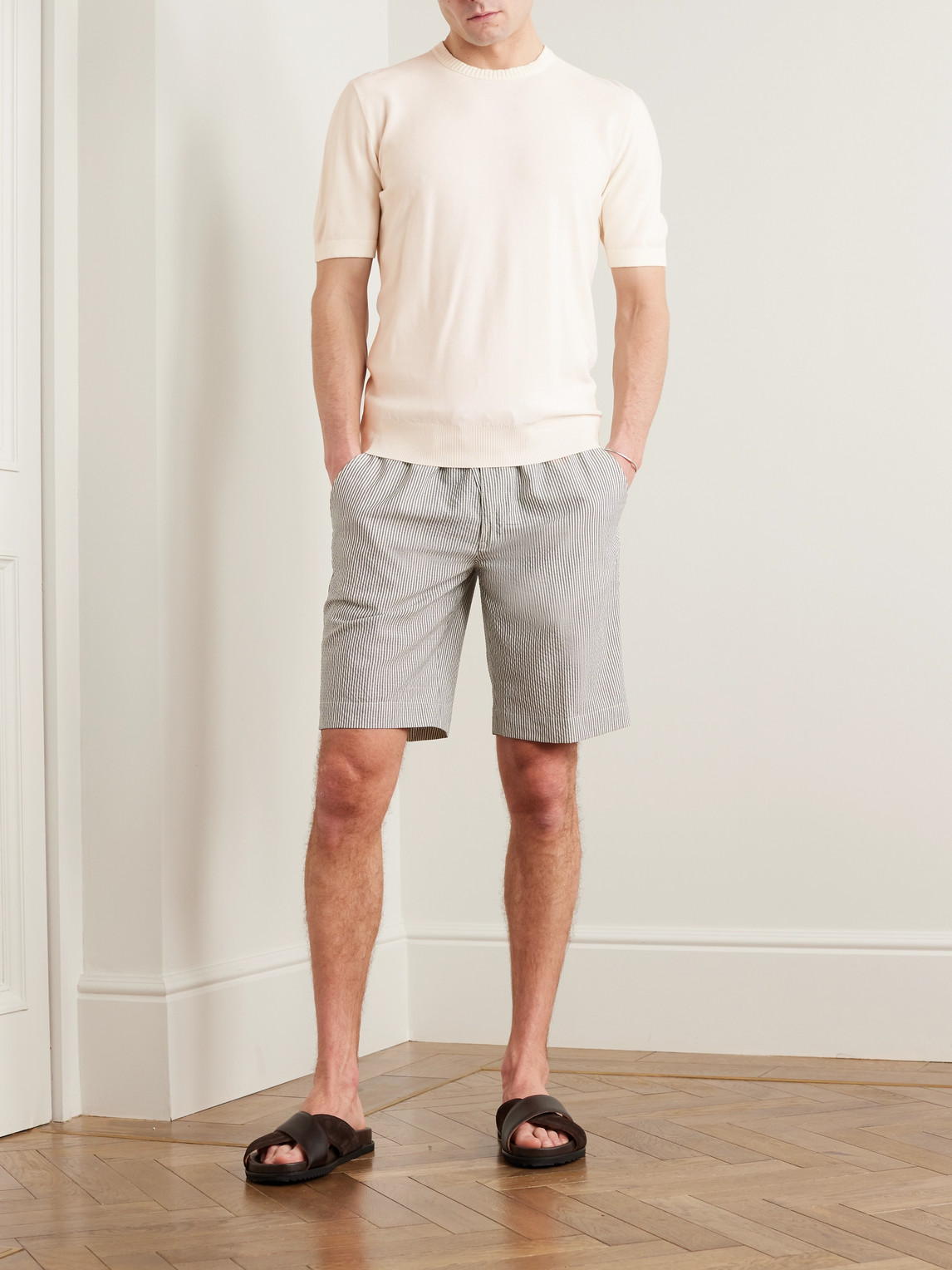 Shop Loro Piana Cotton And Silk-blend Piqué T-shirt In Neutrals