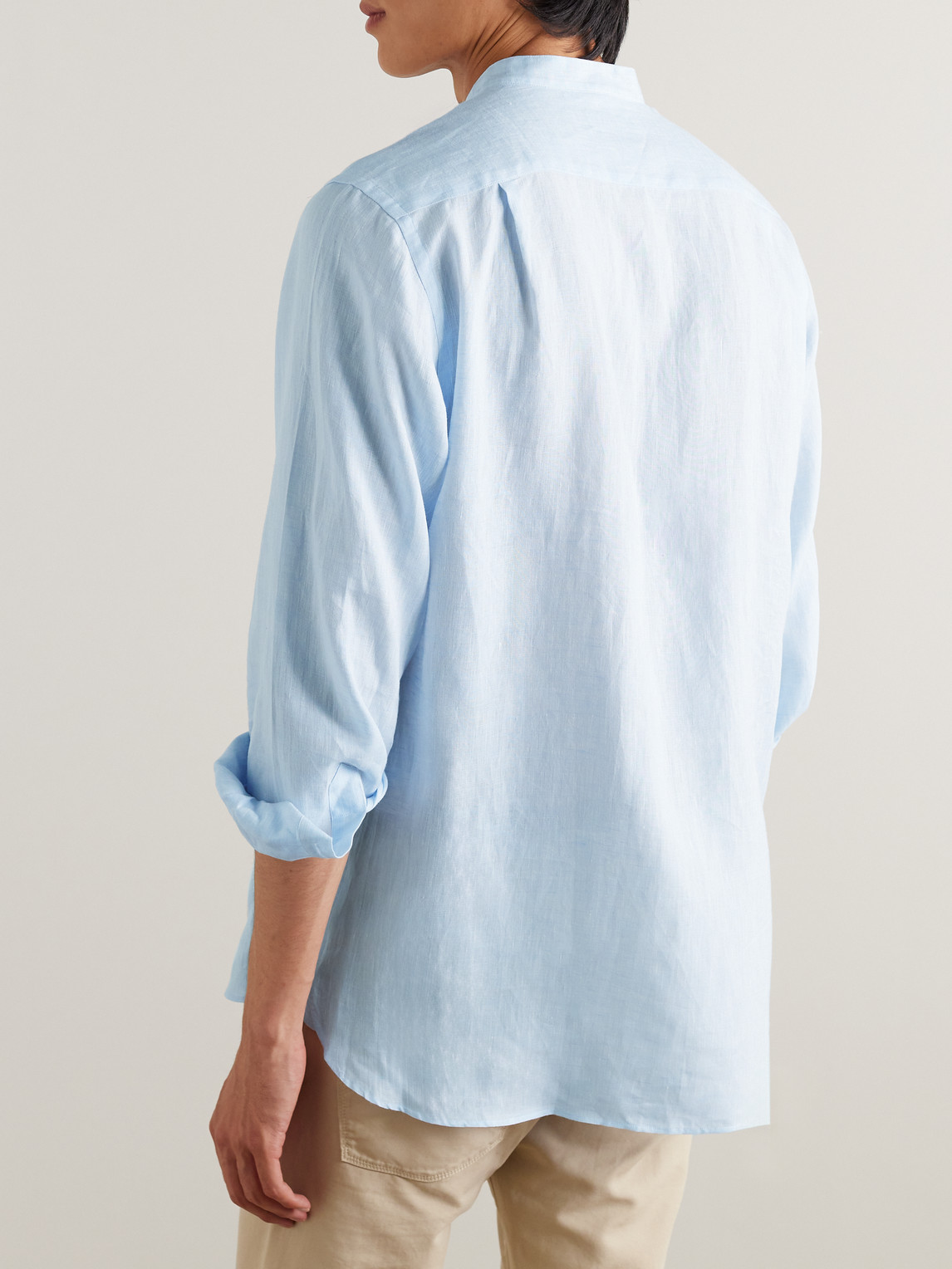 Shop Loro Piana Arizona Grandad-collar Linen Shirt In Blue