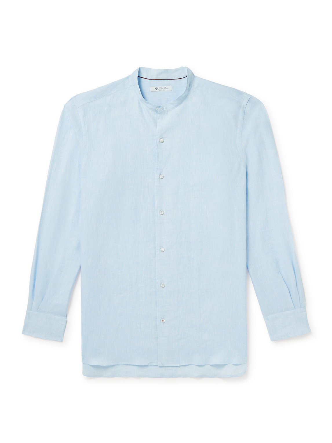 Loro Piana Arizona Grandad-collar Linen Shirt In Blue