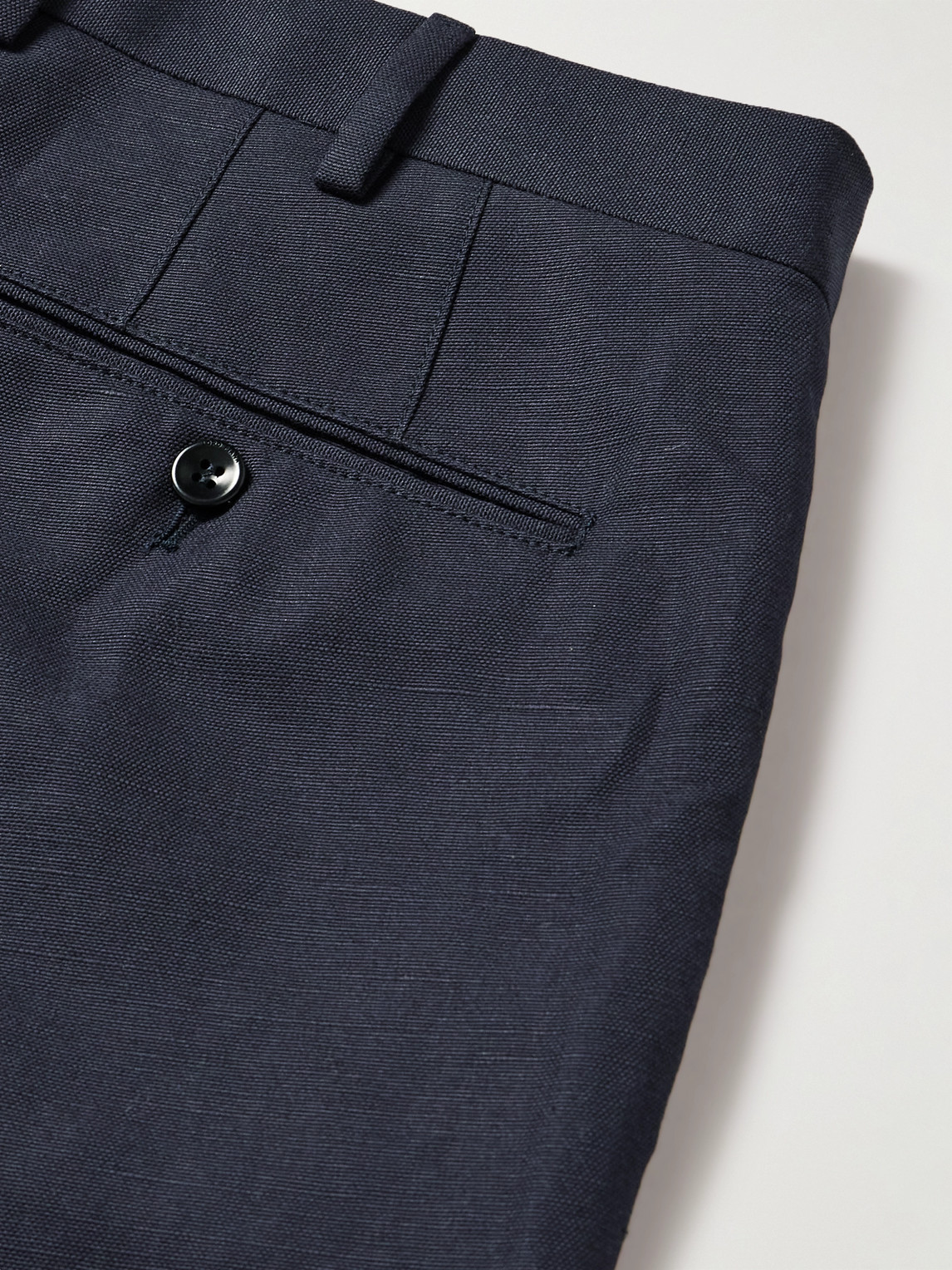 Shop Loro Piana Straight-leg Cotton And Linen-blend Trousers In Blue