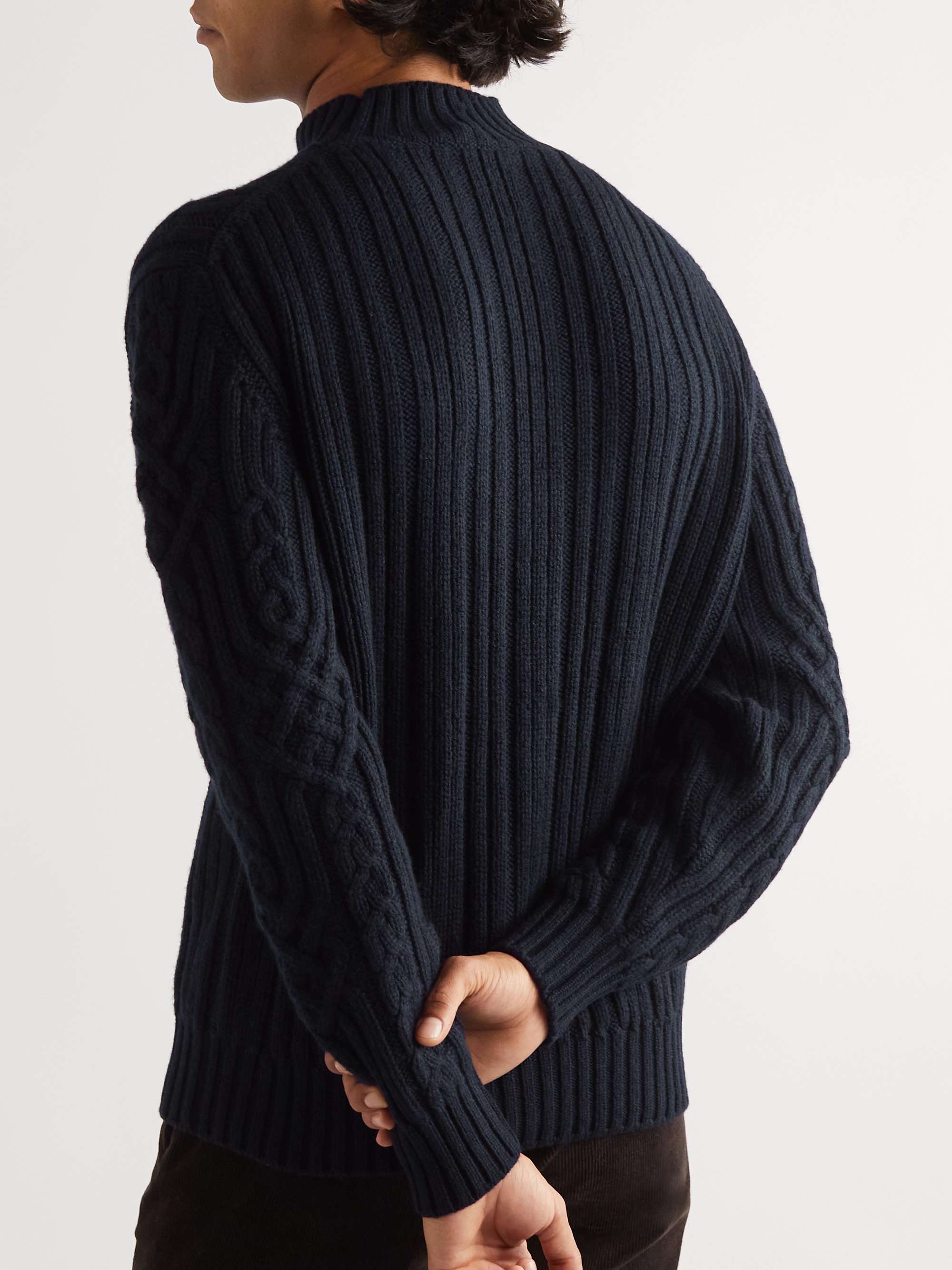 LORO PIANA Ribbed Cable-Knit Cashmere Rollneck Sweater