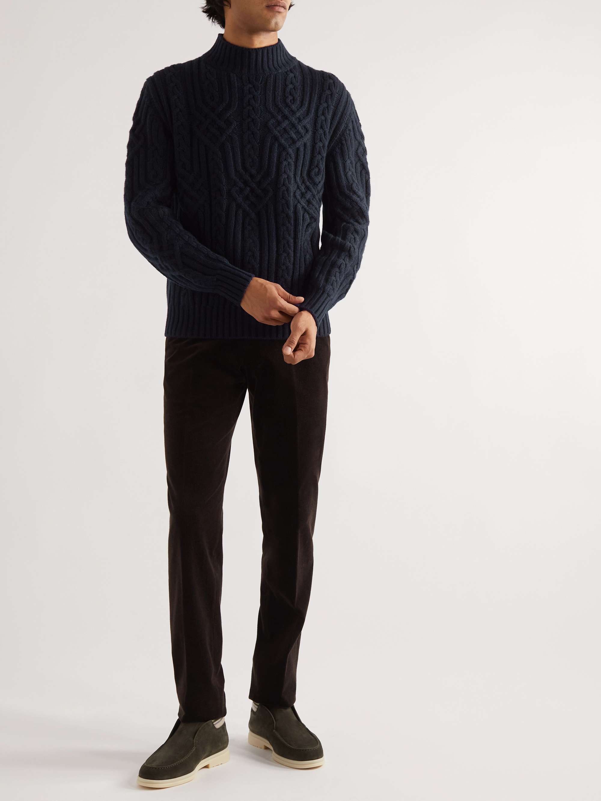 LORO PIANA Ribbed Cable-Knit Cashmere Rollneck Sweater