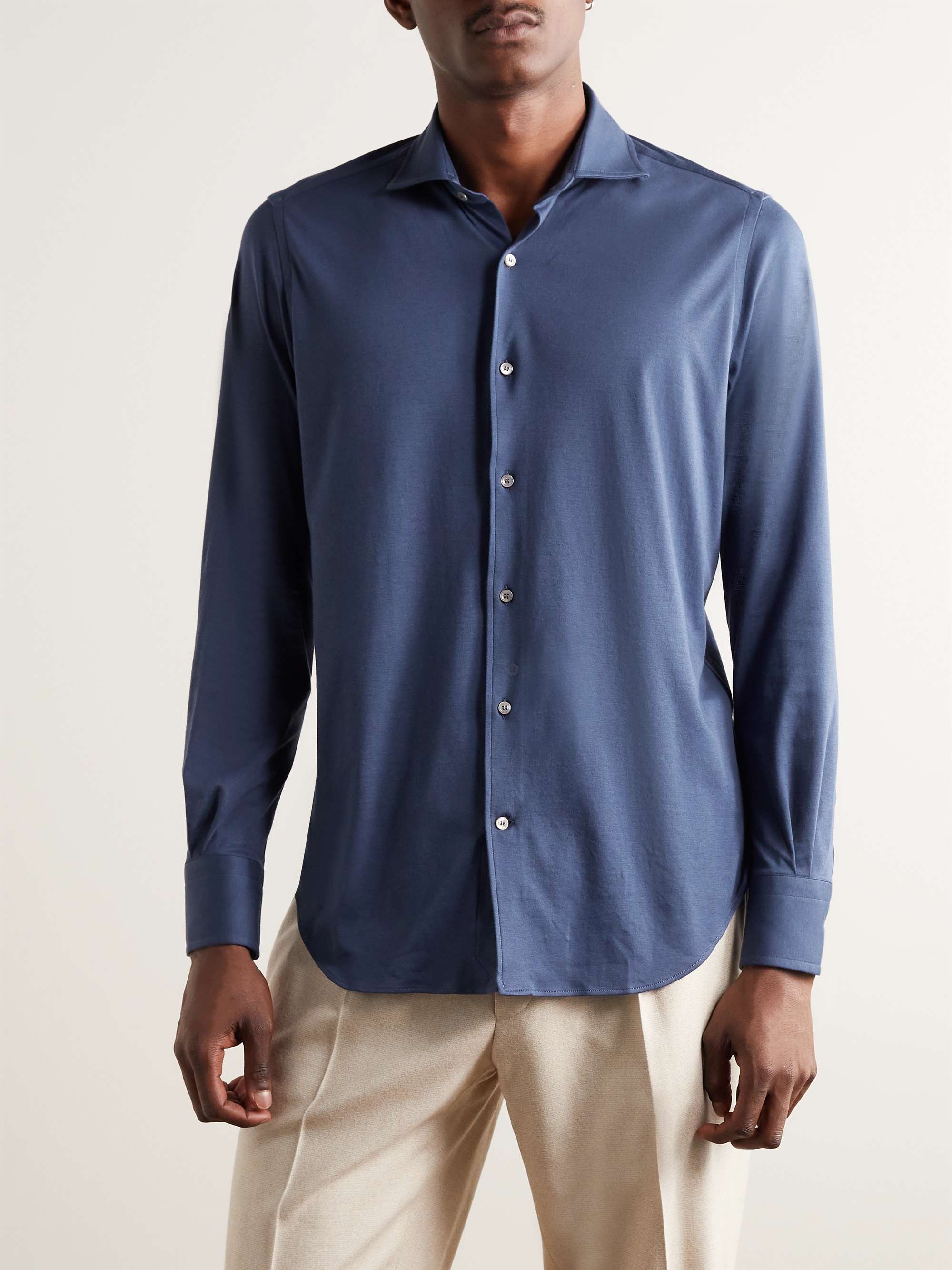 LORO PIANA Andrew Cutaway-Collar Slim-Fit Cotton-Jersey Shirt