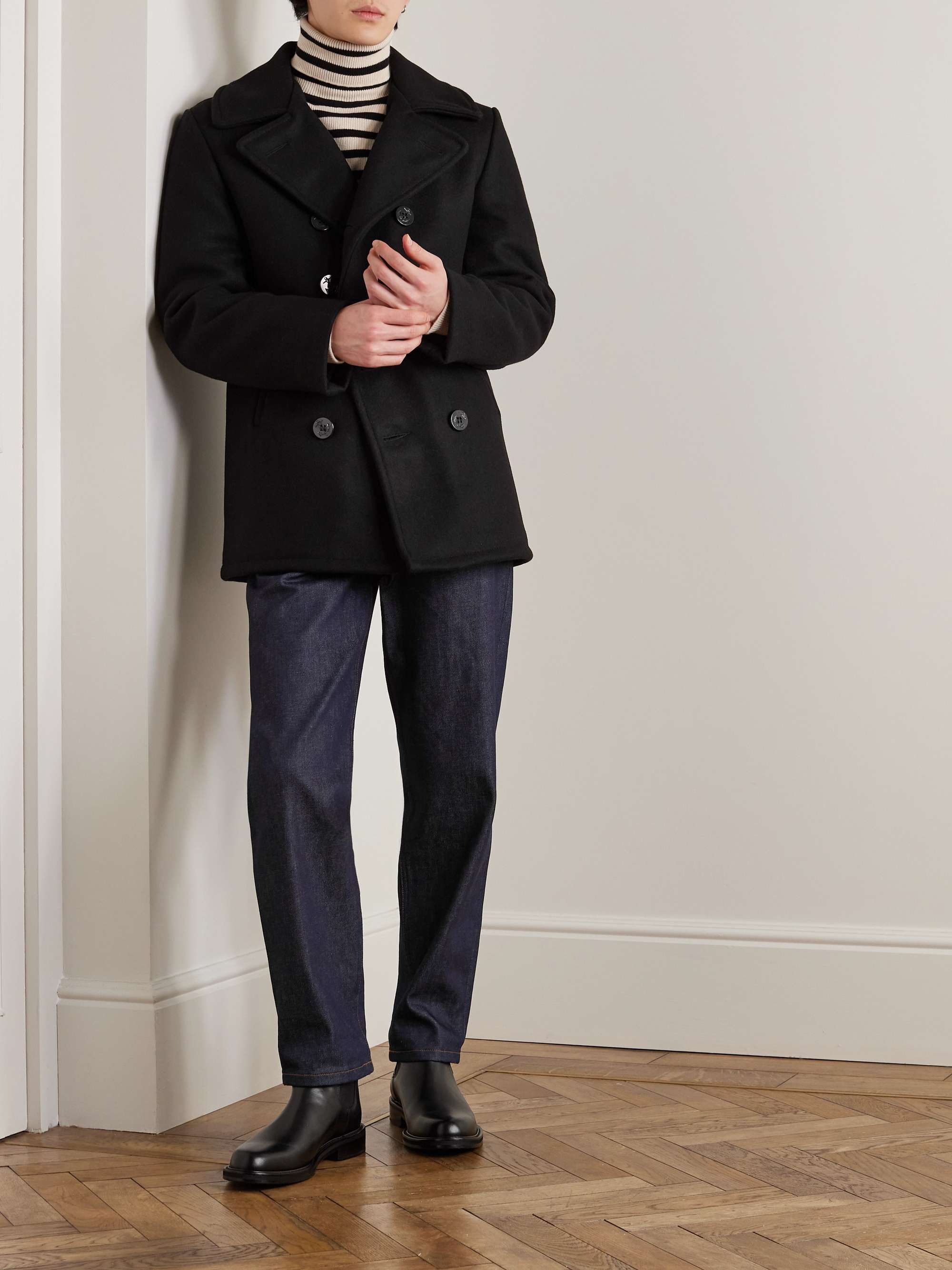 SCHOTT Melton Wool-Blend Peacoat for Men