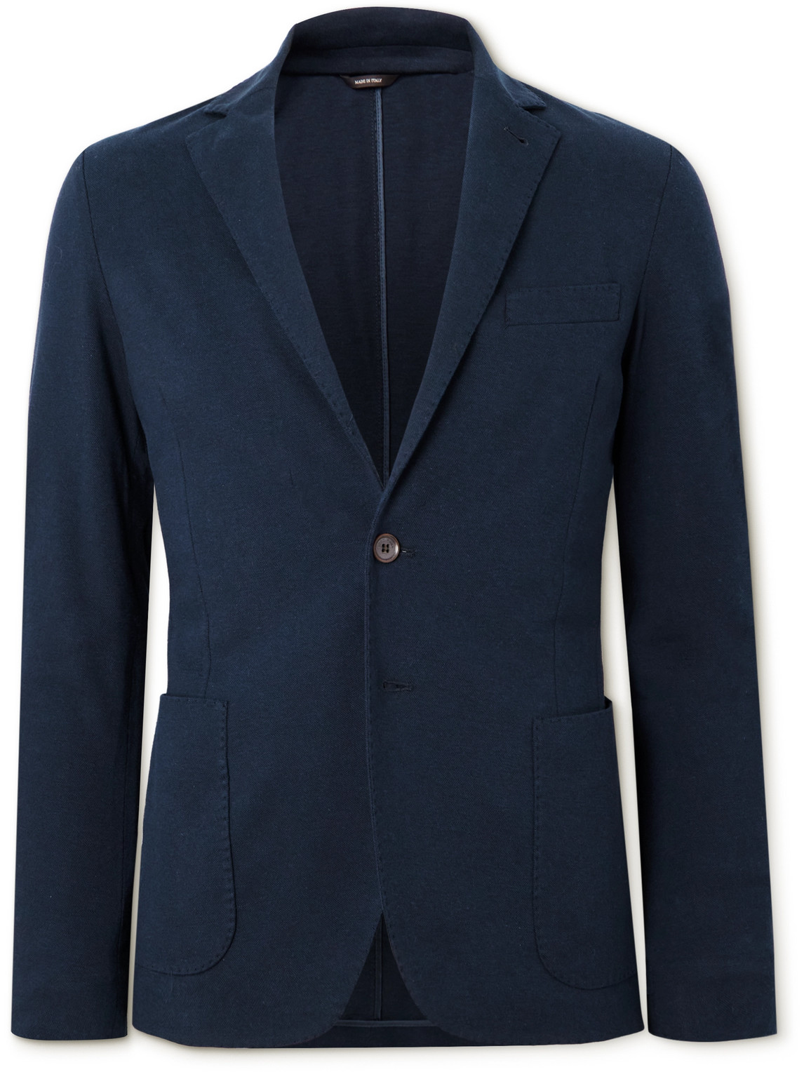 Loro Piana Slim-fit Unstructured Cotton, Silk And Linen-blend Piqué Blazer In Blue
