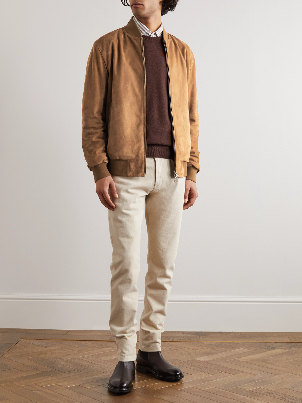 Shop Loro Piana Lp Ivy Suede Bomber Jacket In Brown