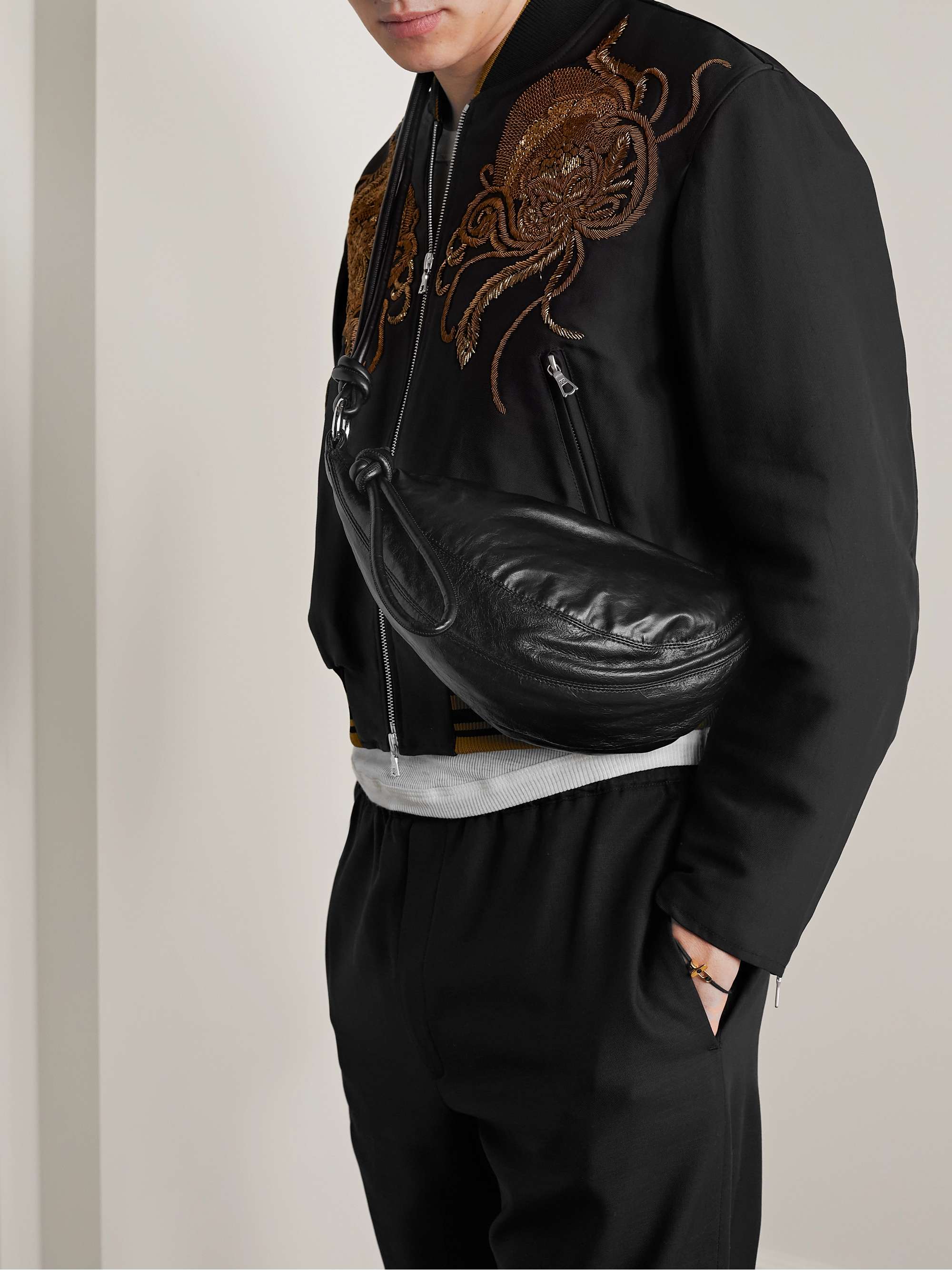 DRIES VAN NOTEN Knotted Crinkled-Leather Belt Bag