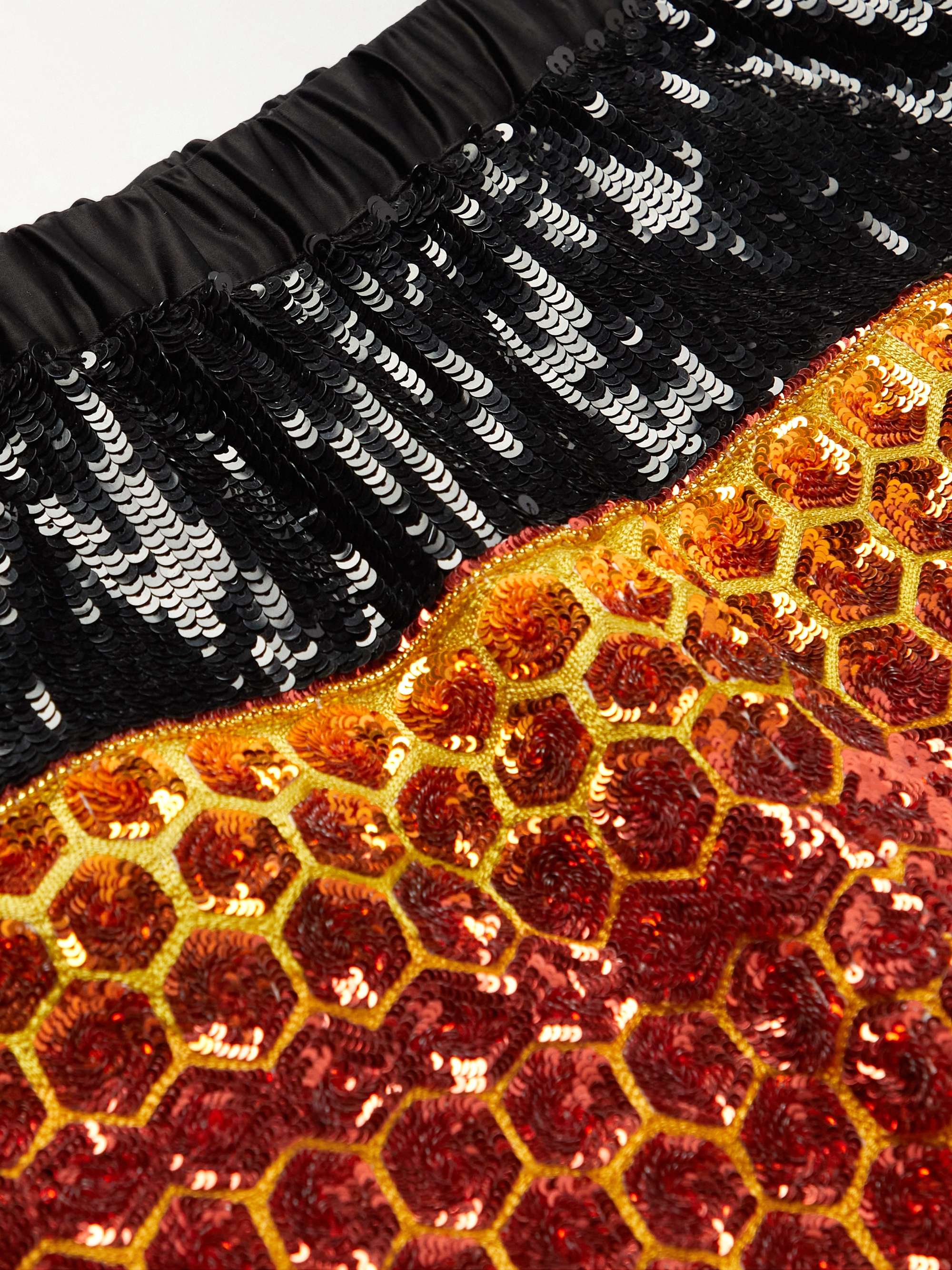 DRIES VAN NOTEN Wide-Leg Panelled Ombré Sequinned Cotton-Canvas Shorts