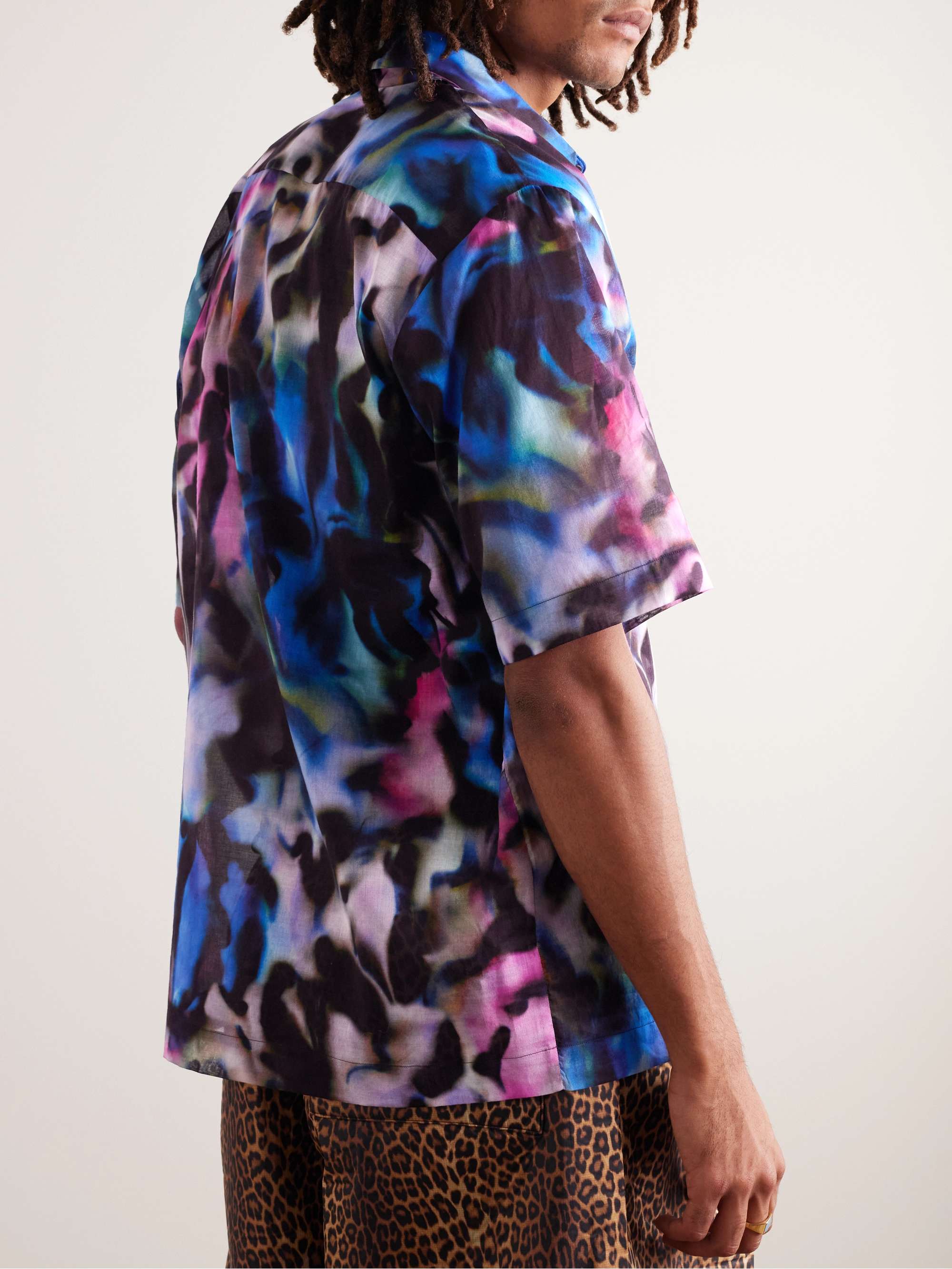 DRIES VAN NOTEN Camp-Collar Printed Mesh Shirt