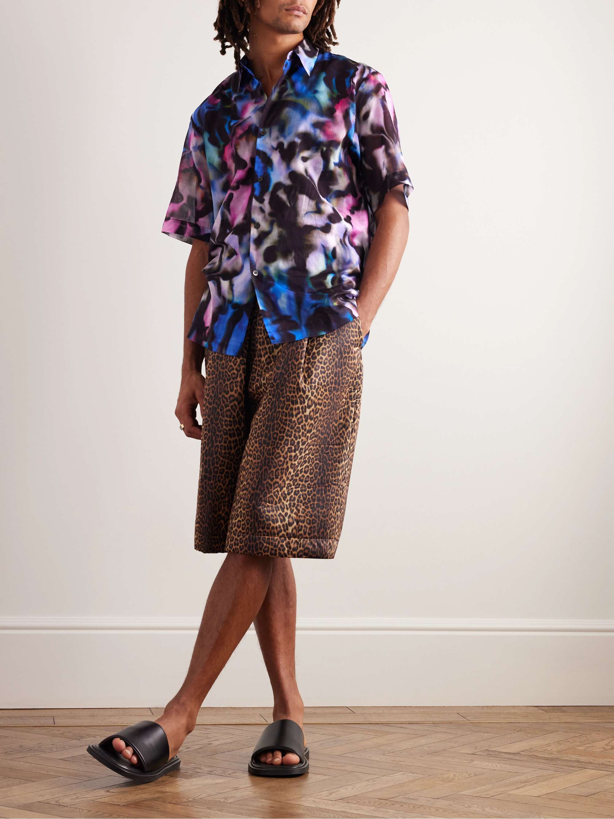 DRIES VAN NOTEN Camp-Collar Printed Mesh Shirt