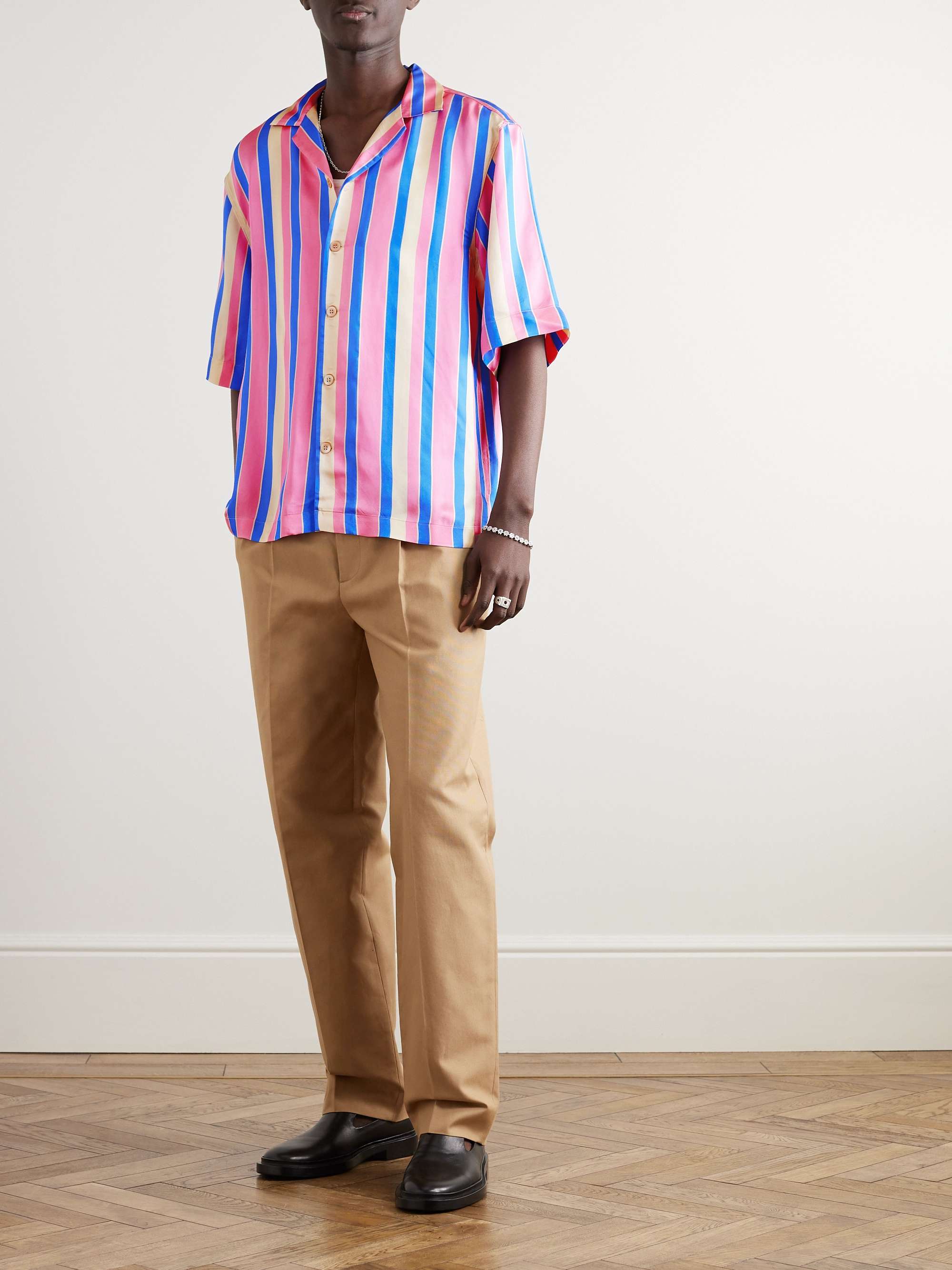 DRIES VAN NOTEN Camp-Collar Striped Satin Shirt | MR PORTER