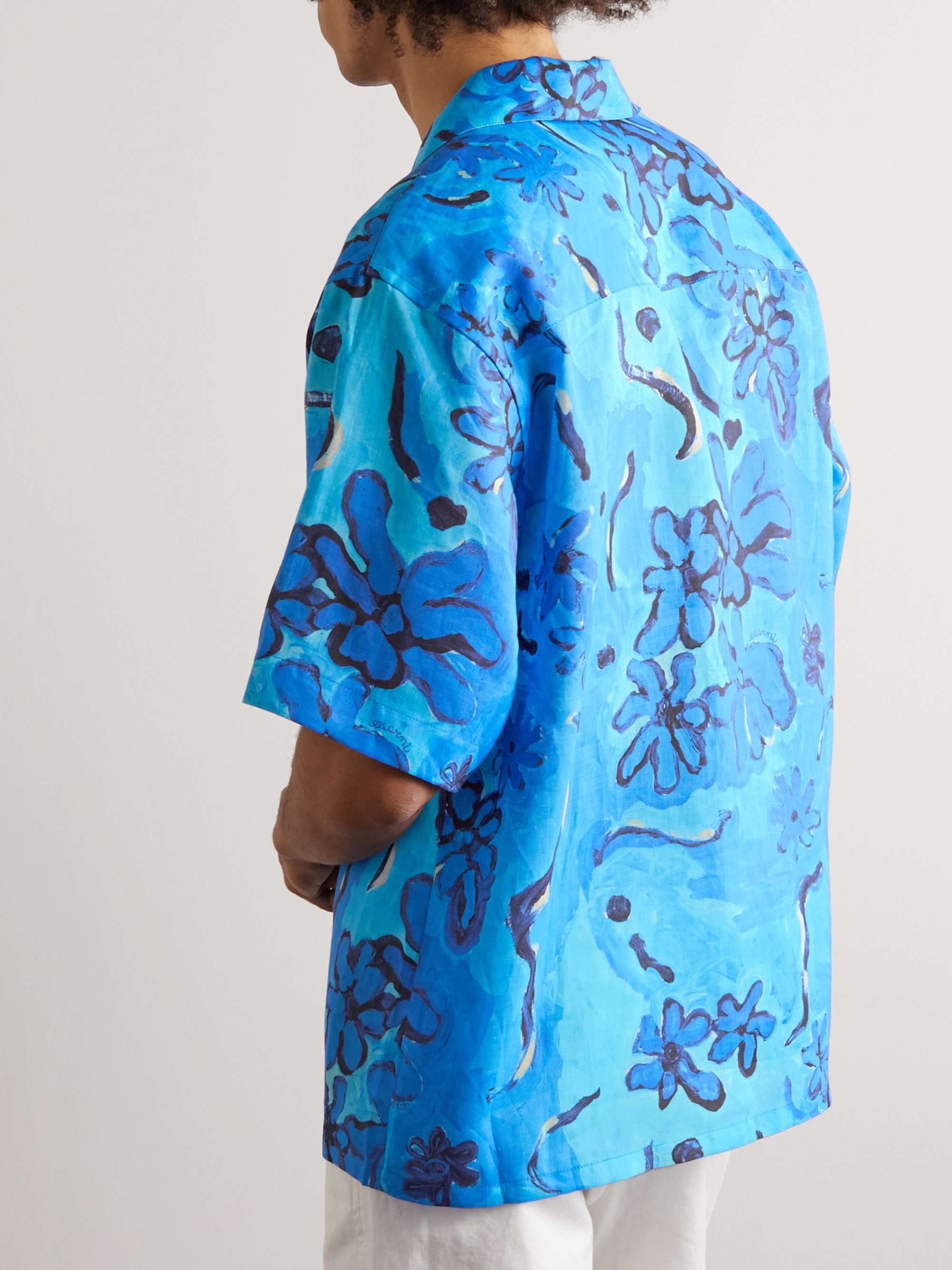 MARNI Camp-Collar Printed Ramie Shirt