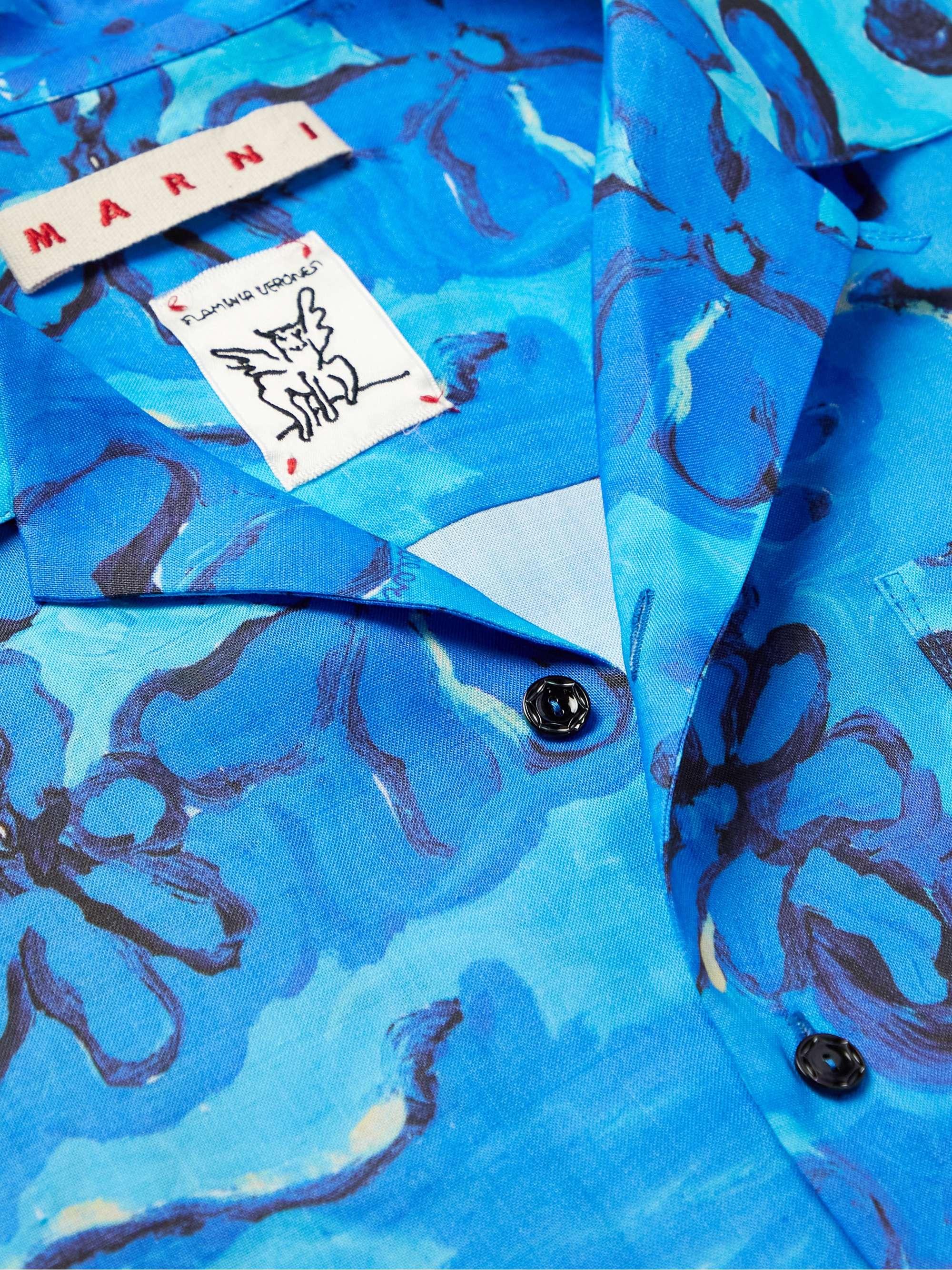 MARNI Camp-Collar Printed Ramie Shirt