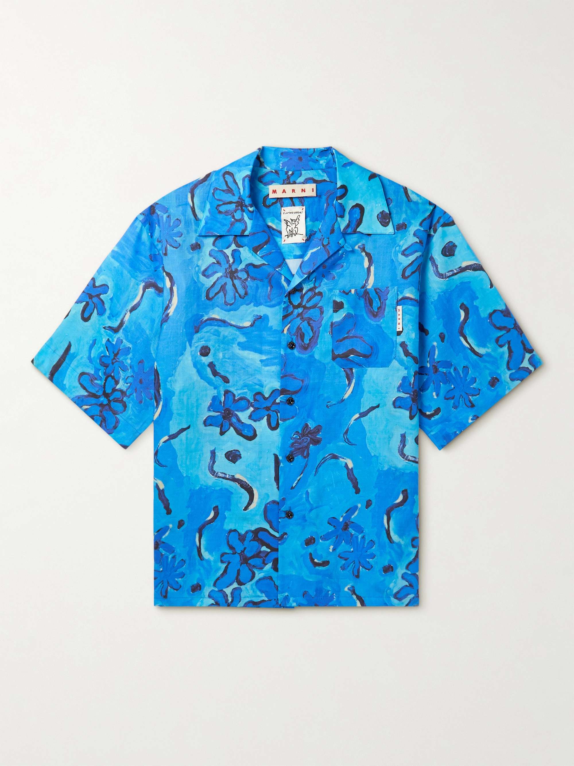 MARNI Camp-Collar Printed Ramie Shirt