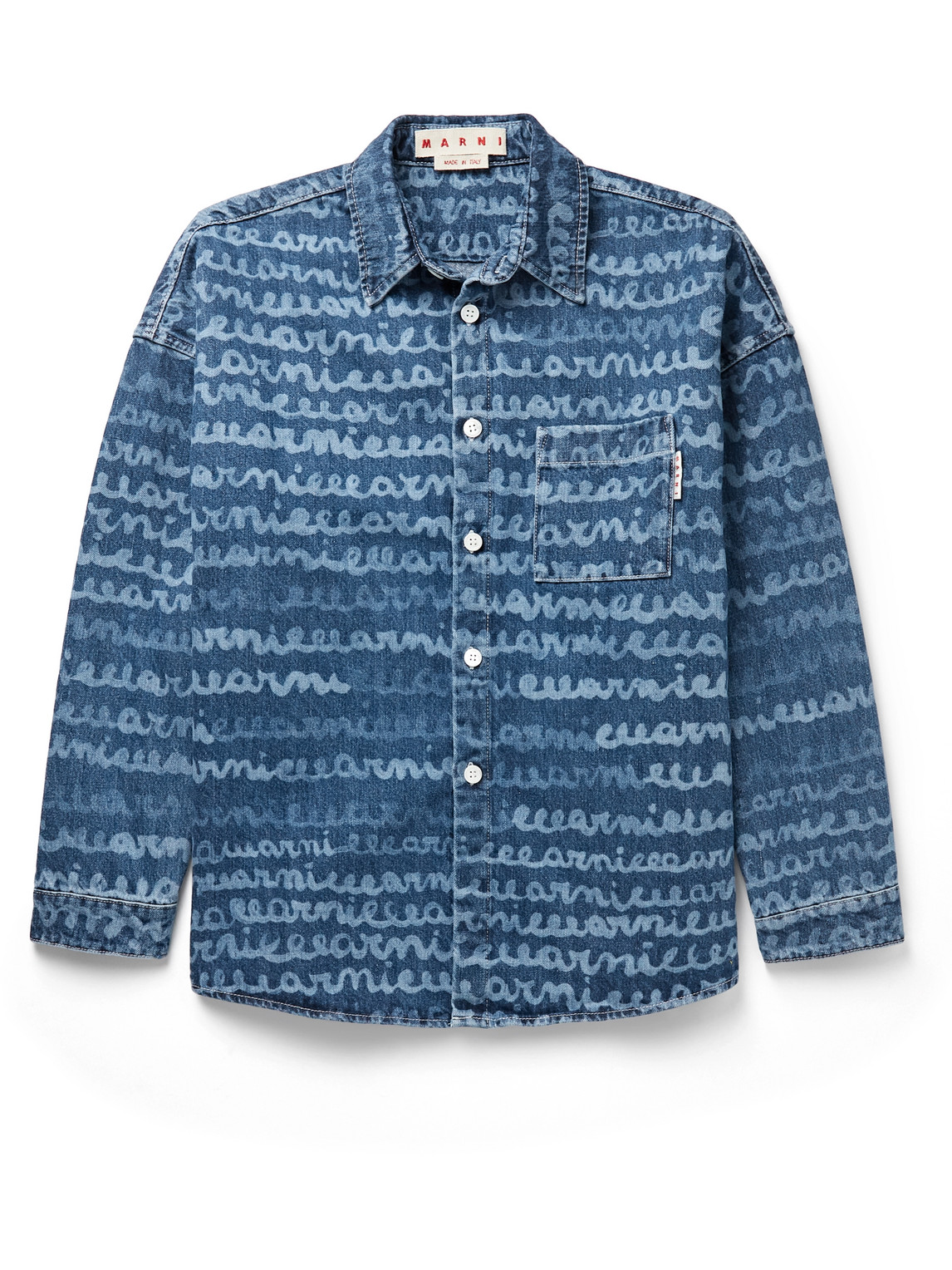 Marni Handwriting-print Denim Shirt In Blue