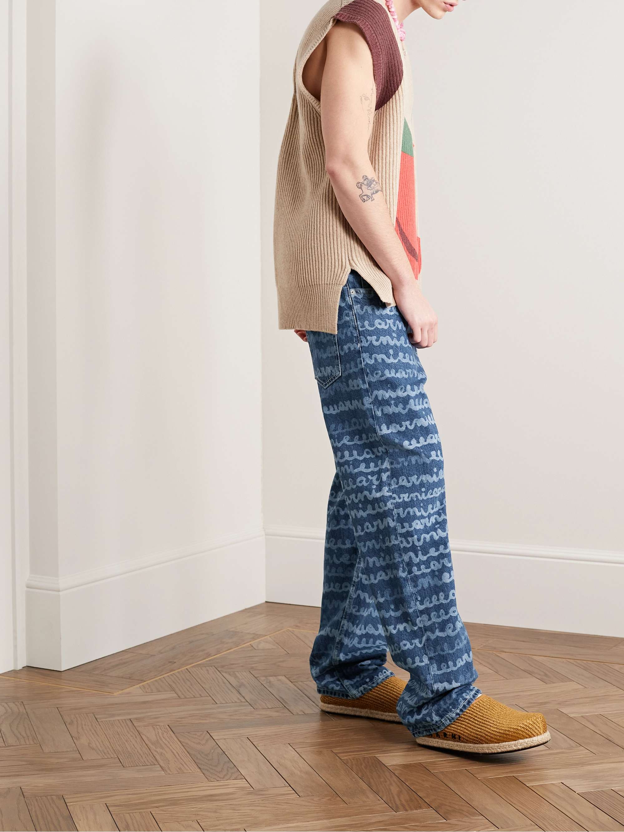 MARNI Straight-Leg Logo-Detailed Bleached Jeans