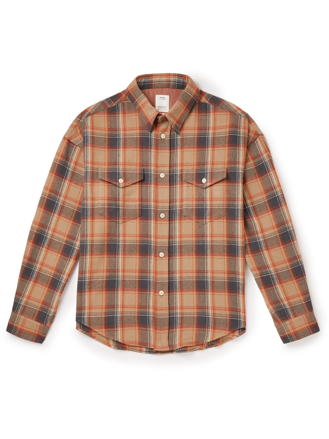 Visvim Frontier Checked Wool And Linen-blend Flannel Shirt In Orange