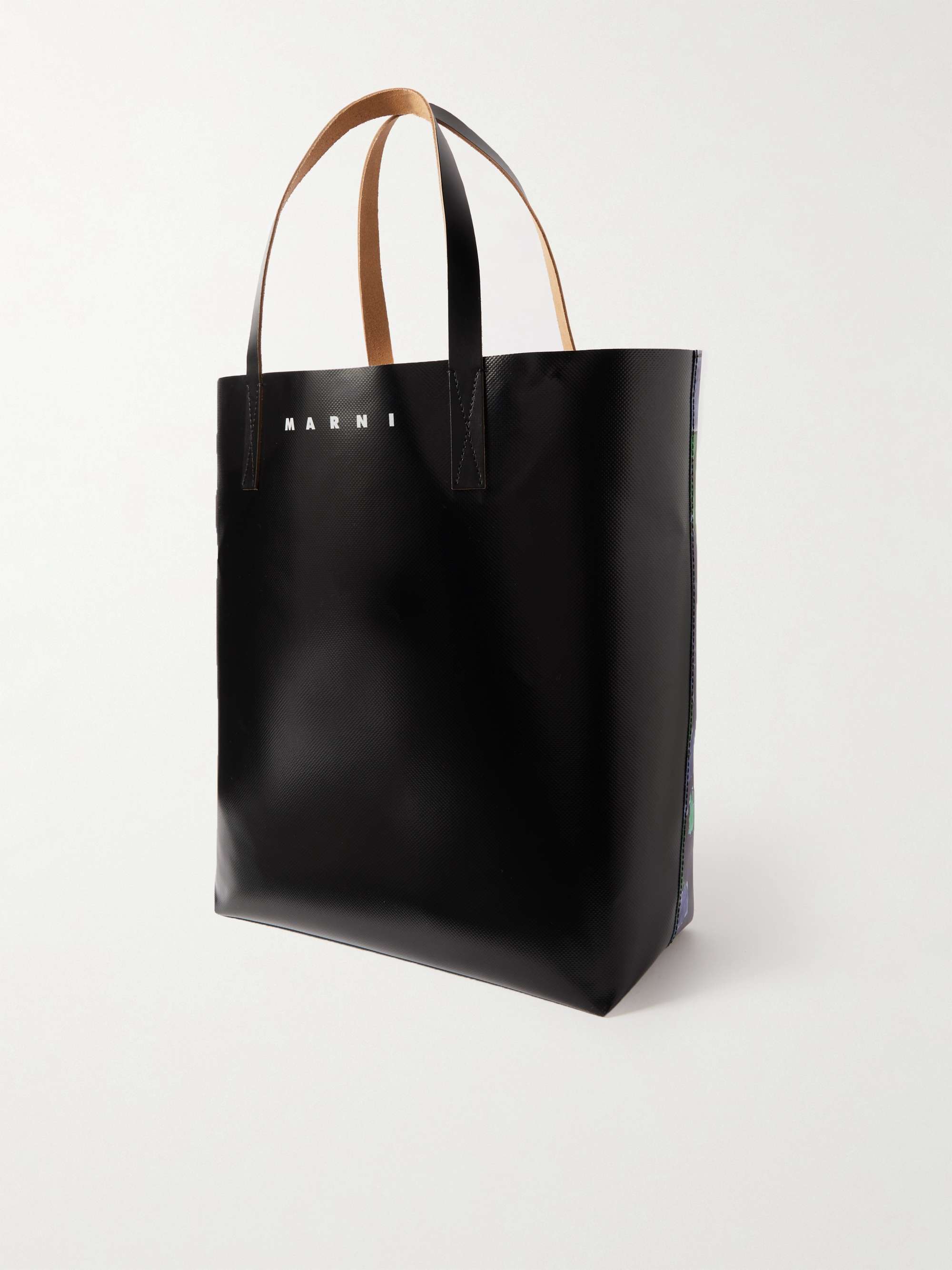 MARNI North/South Leather-Trimmed Printed Shell Tote Bag