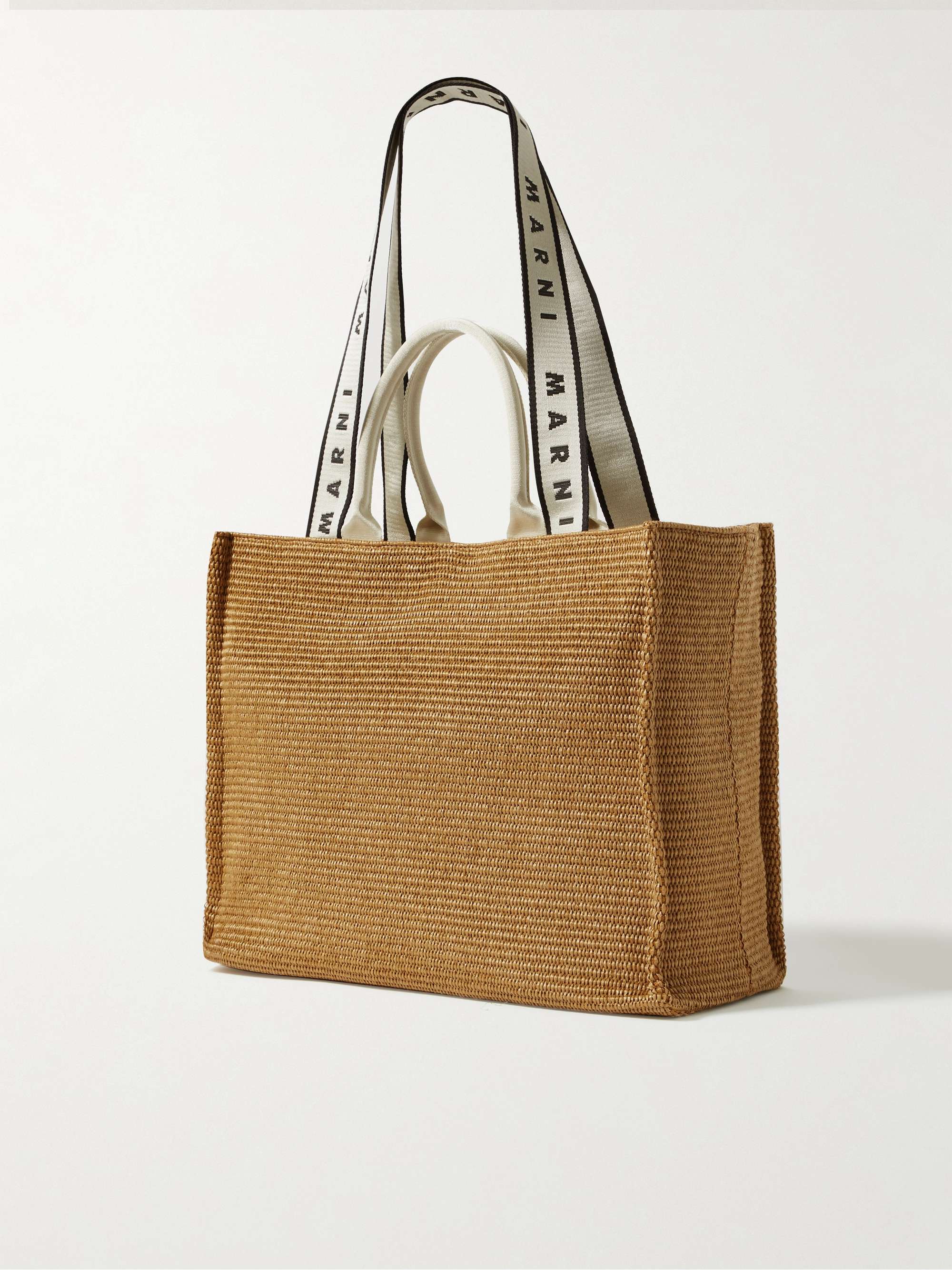 MARNI Webbing-Trimmed Woven Raffia Tote Bag